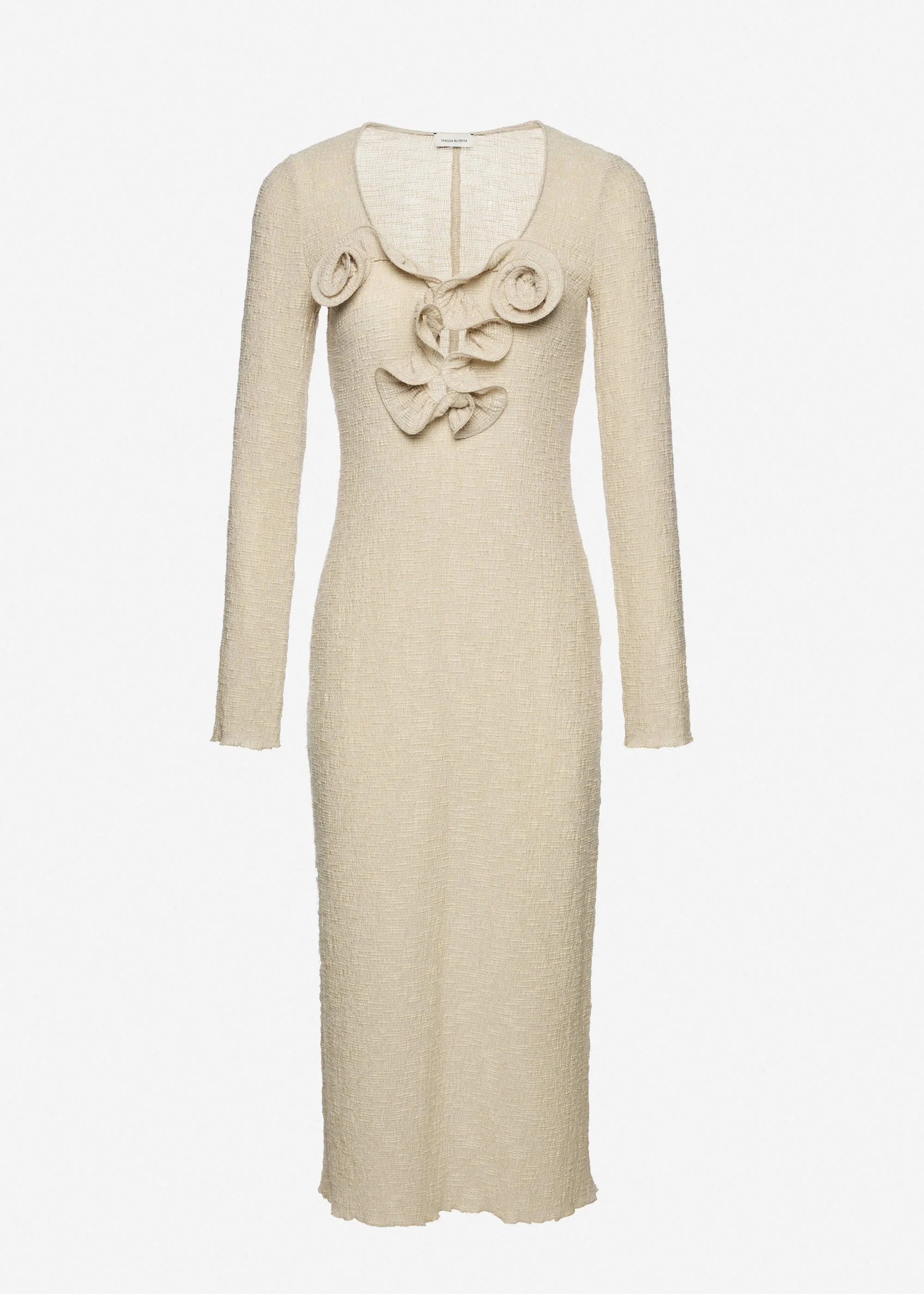 Long-sleeve crepe beach maxi dress in beige - 1