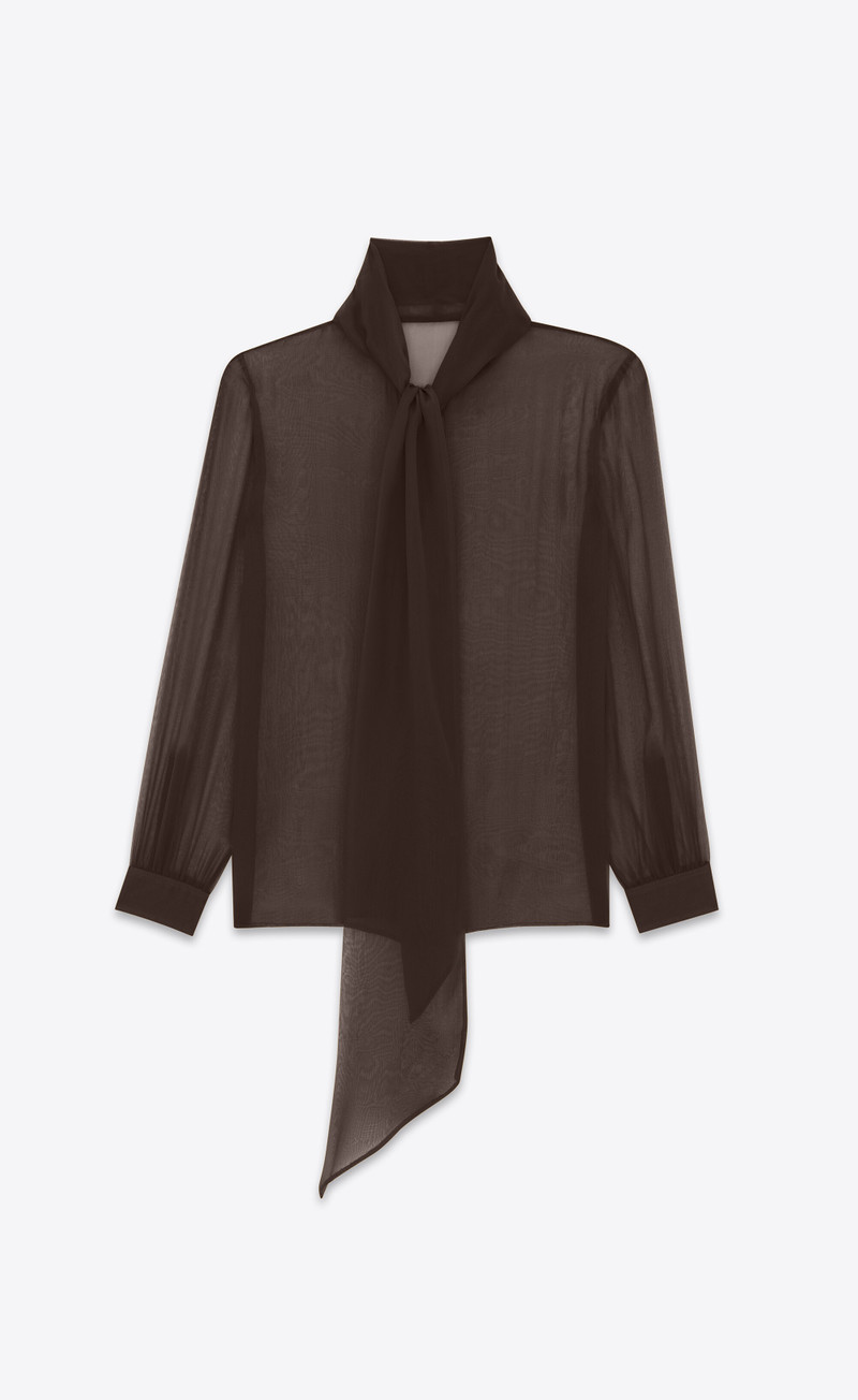 SAINT LAURENT lavallière-neck shirt in silk georgette outlook