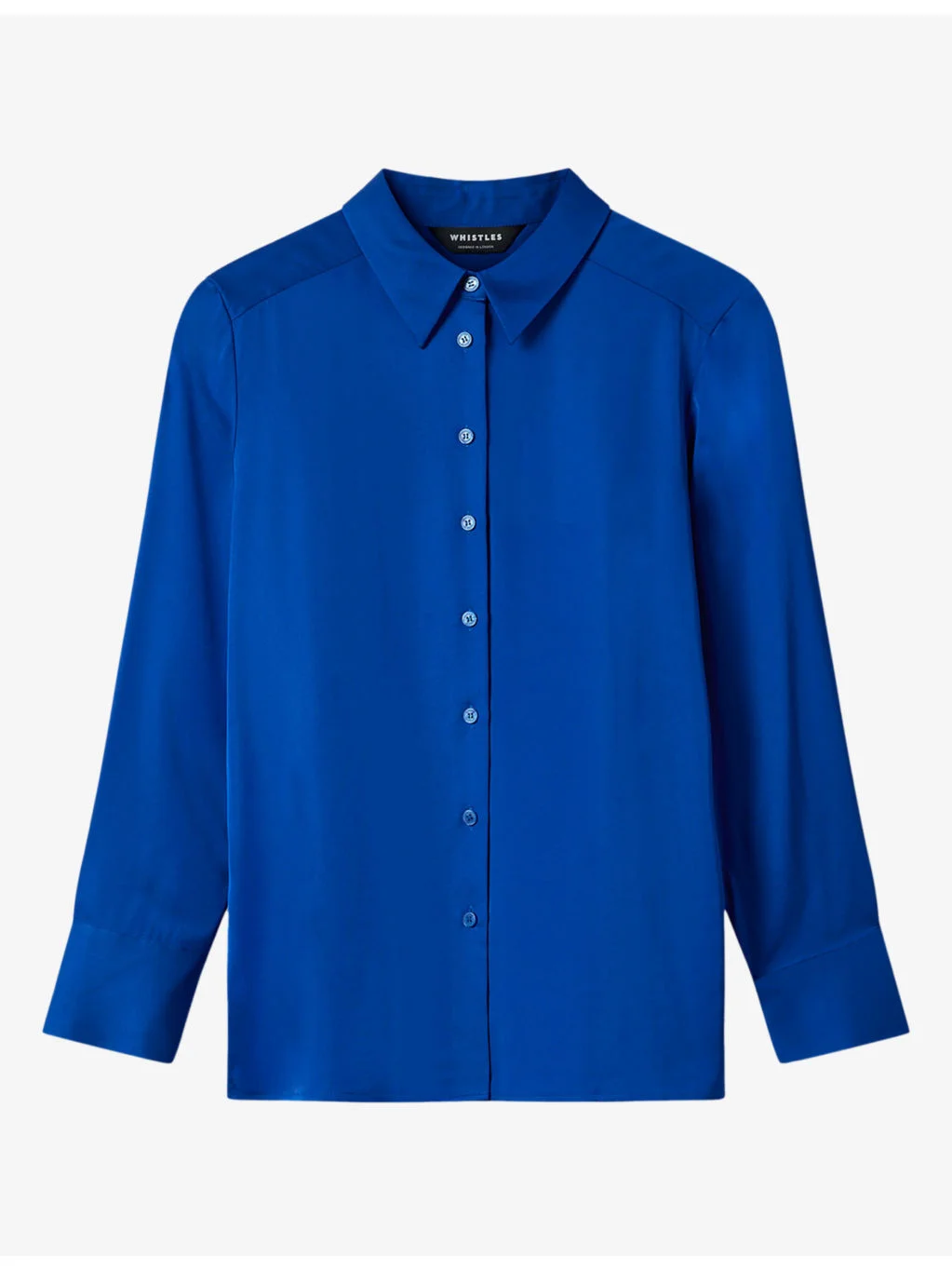 Long-Sleeved Collared Satin Shirt - 1
