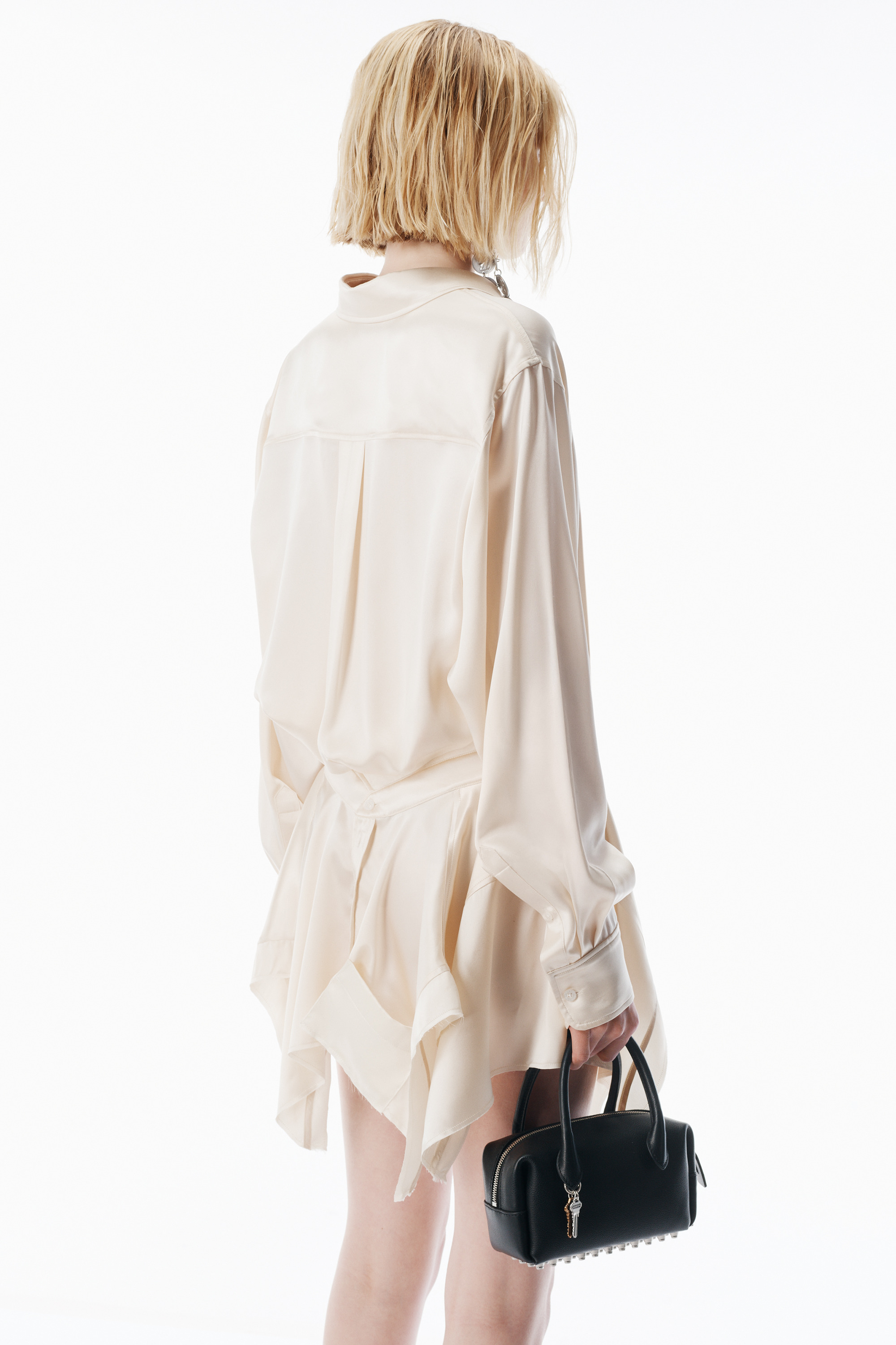 Ivory Silk Charmeuse Pre-Styled Double Shirtdress - 5