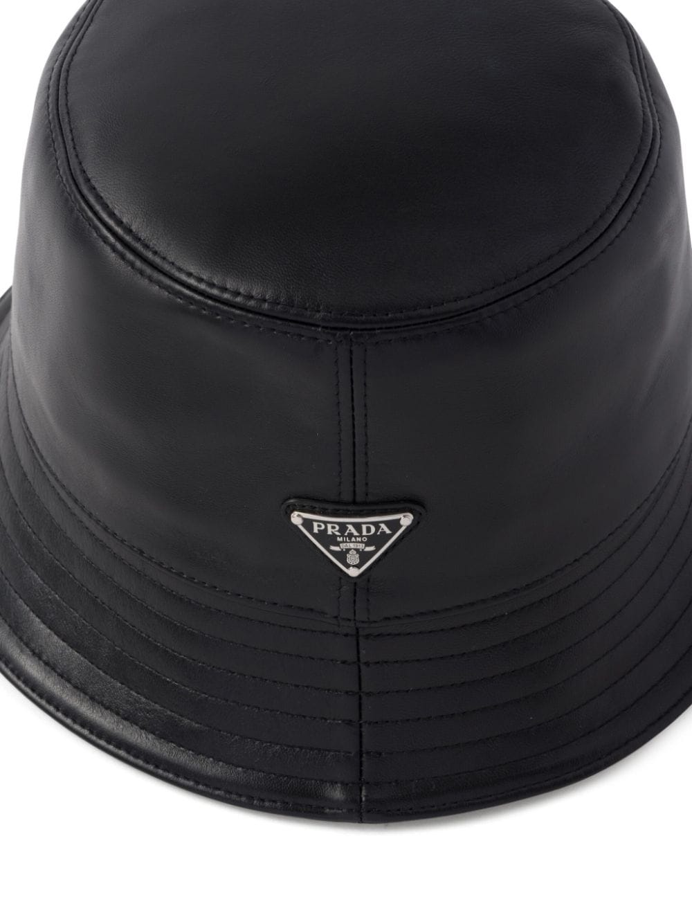 logo-plaque leather bucket hat - 3