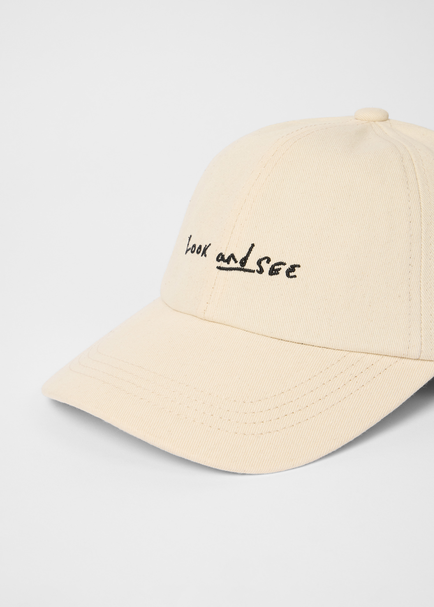Ecru Cotton-Twill Quote Cap - 3