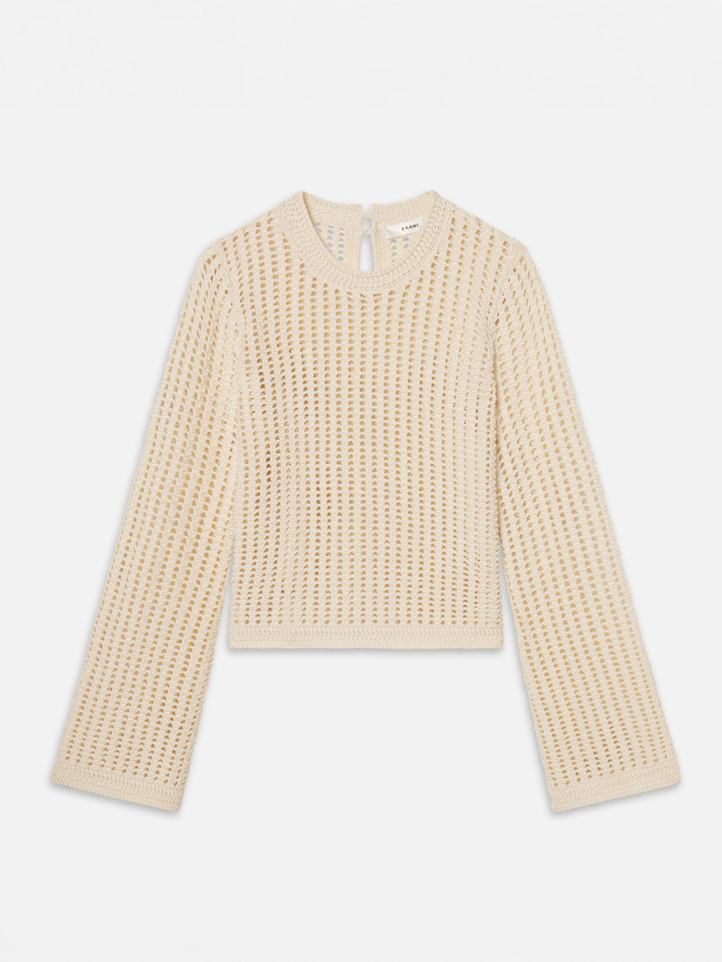 The Crochet Bell Sweater in Alabaster 1
