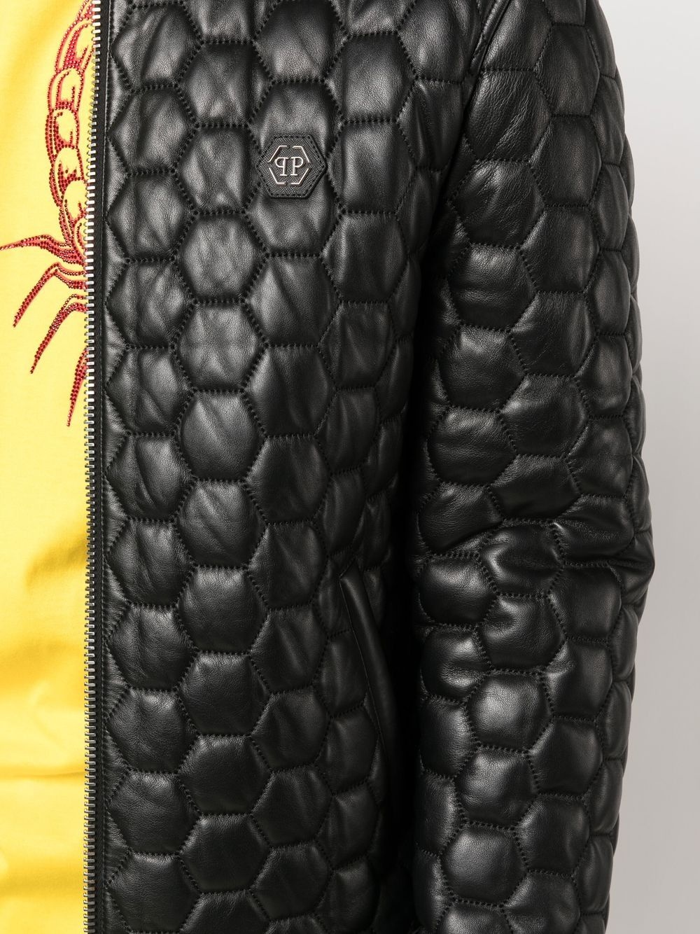 quilted zip-up leather bomber jacket - 5