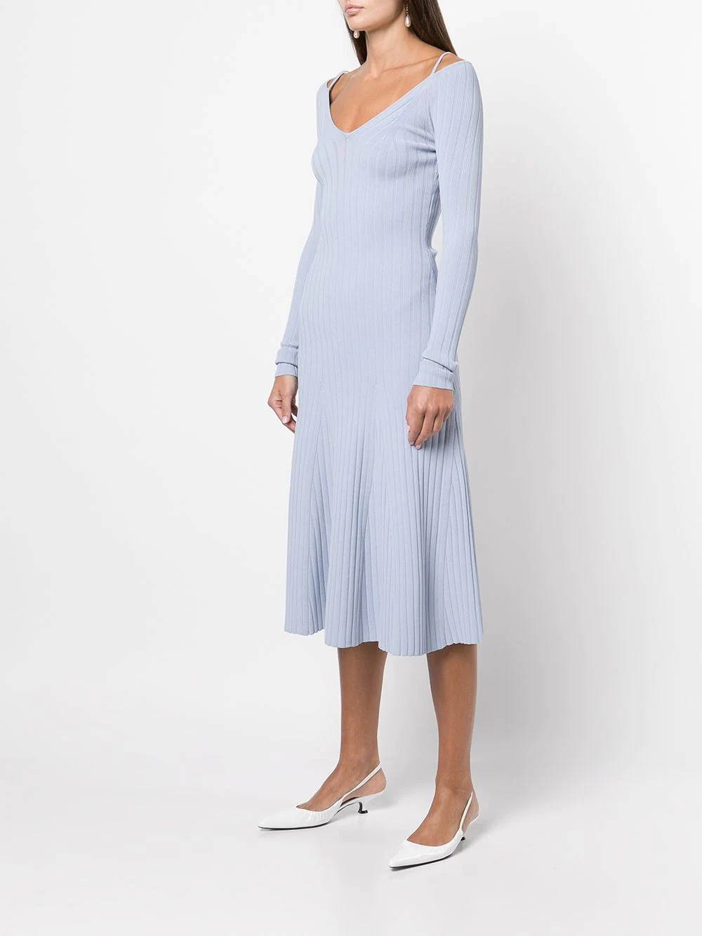 V-neck ribbed-knit dress - 3