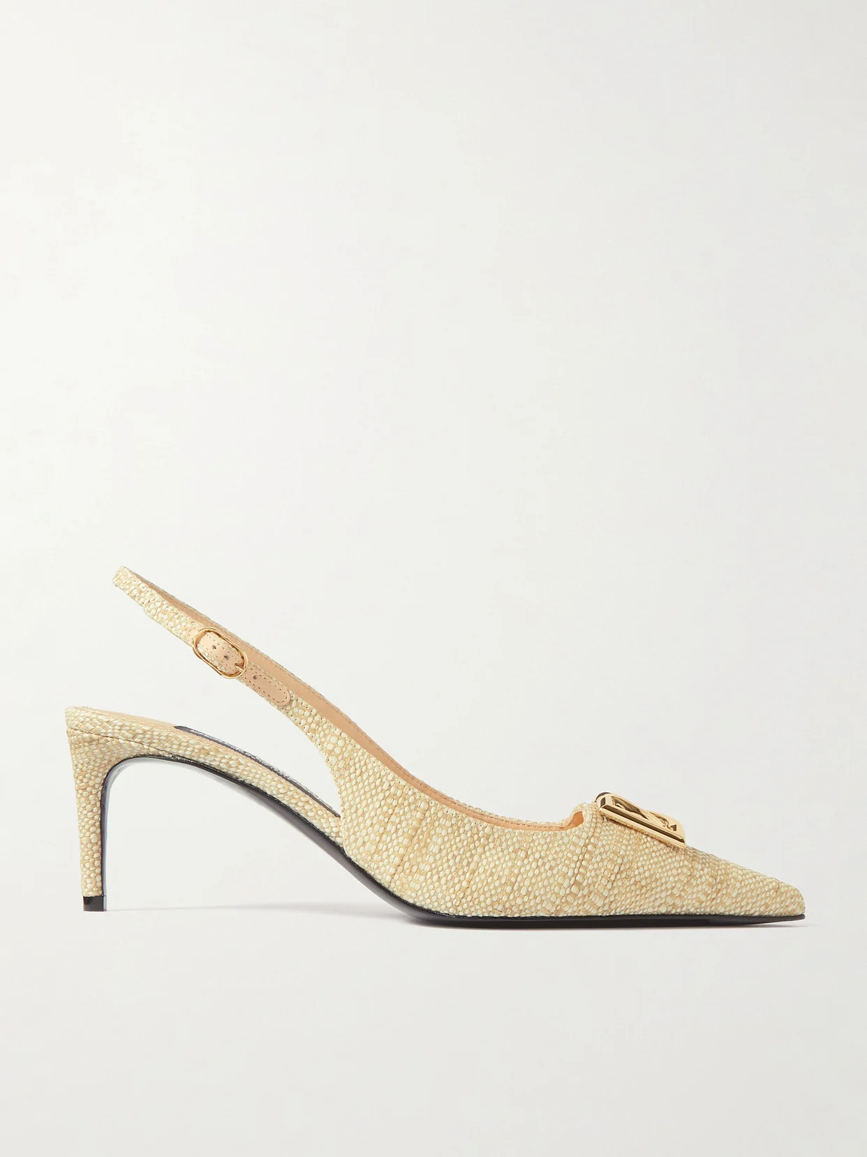 Logo-embellished Raffia Slingback Pumps - 1