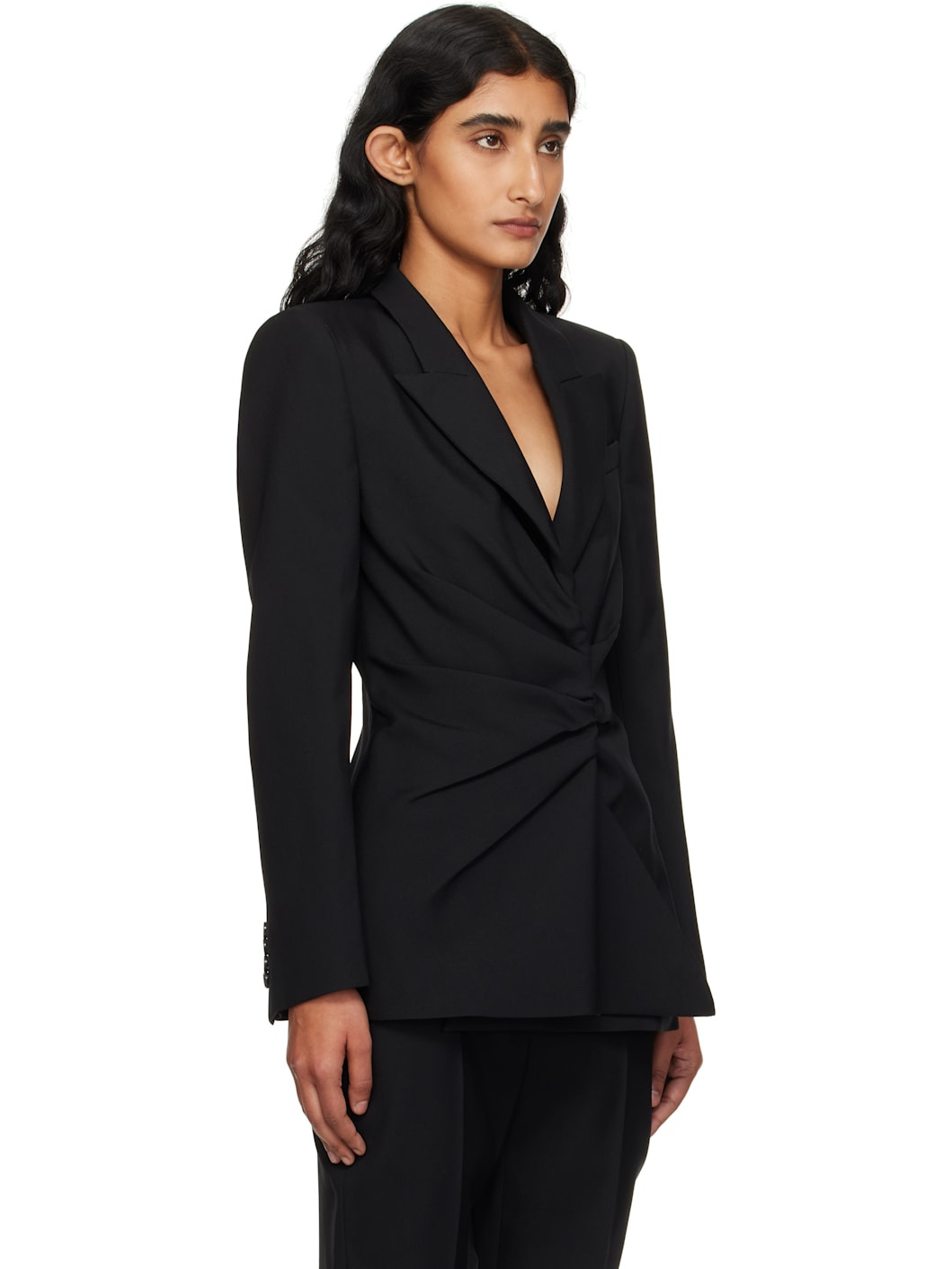 Black Twisted Lapel Blazer - 2