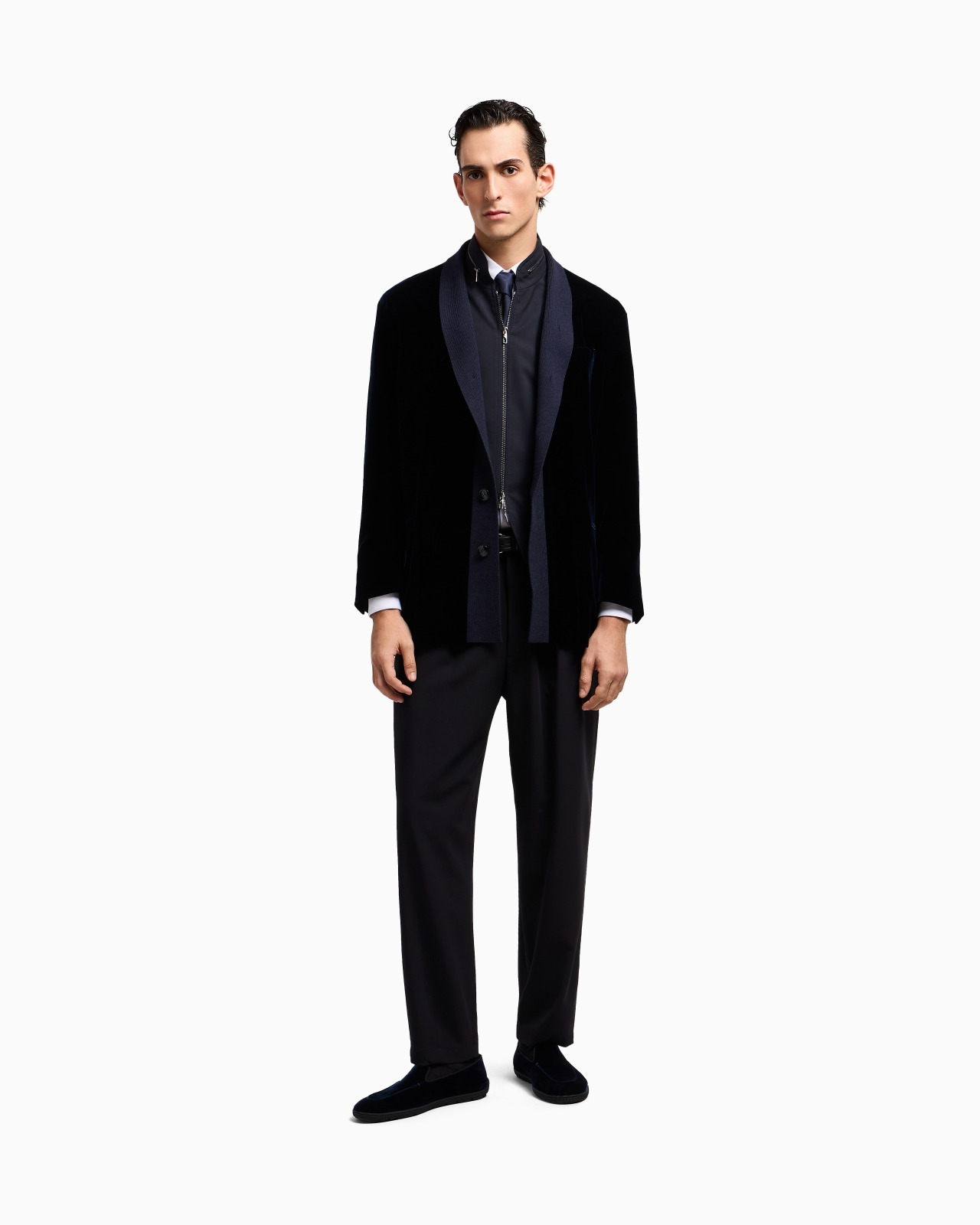 SINGLE-BREASTED JACKET IN VELVET WITH KNIT DETAILS - 2