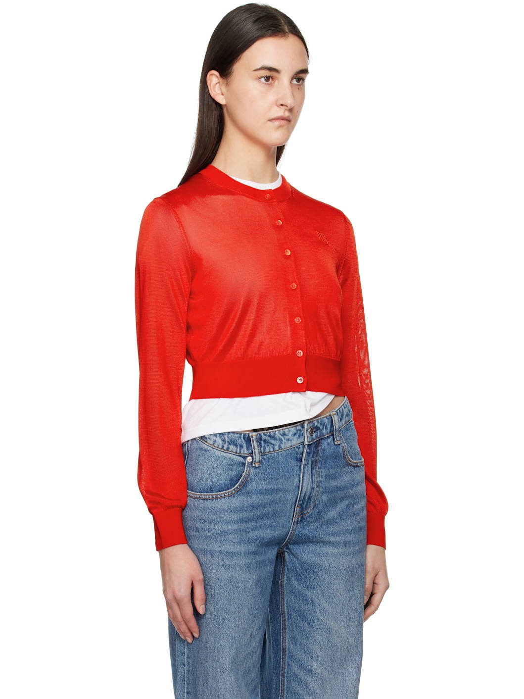 Red Logo-Embroidered Cropped Cardigan - 2