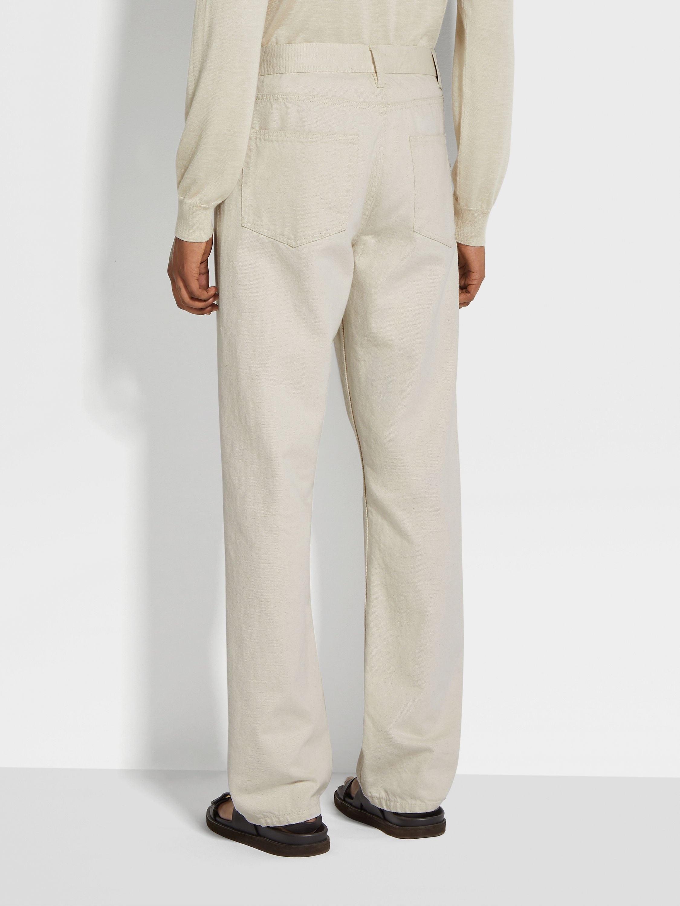 OFF WHITE COTTON AND HEMP ROCCIA JEANS - 6