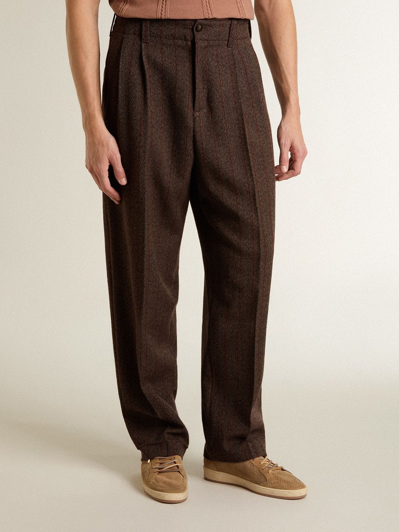 Golden Goose Men's joggers in dark brown wool with thin striped pattern outlook