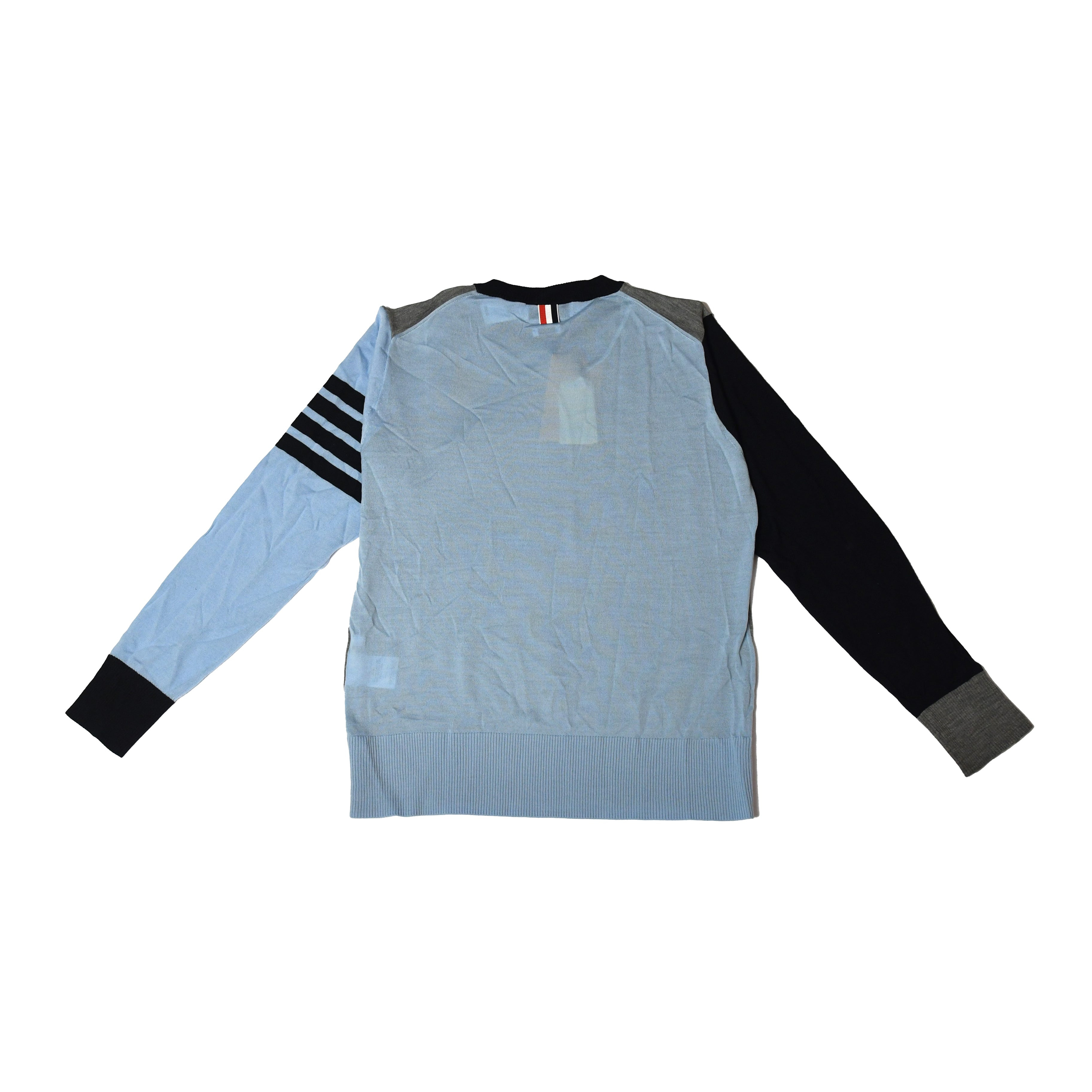 Thom Browne Funmix Wool 4-Bar Wool Crewneck Pullover Grey Black Blue - 2