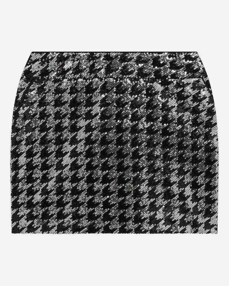 SHORT HOUNDSTOOTH SKIRT WITH BLACK SEQUINS 1