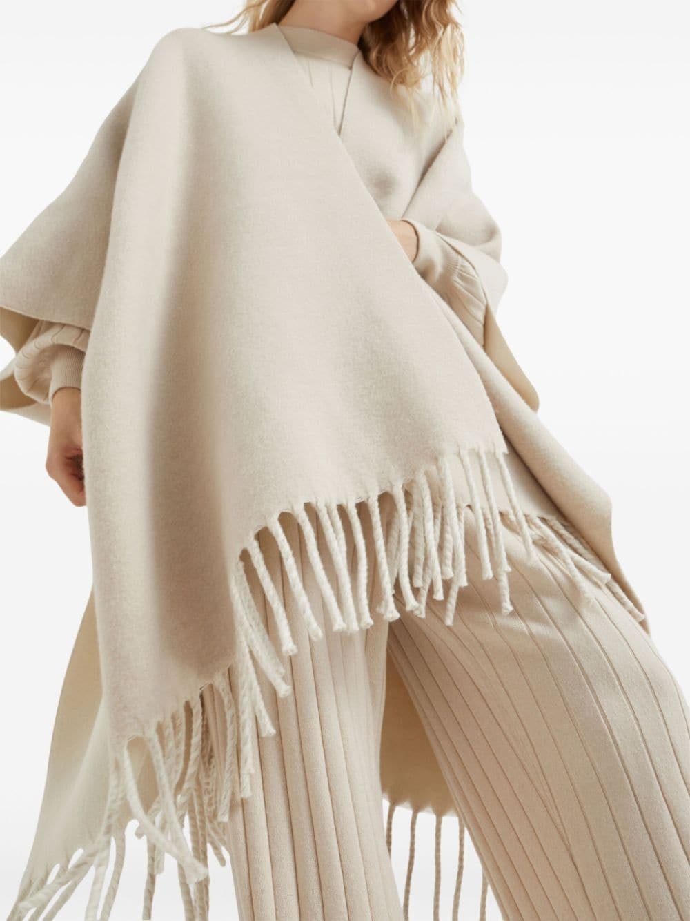 fringed-edge double knit cape - 5