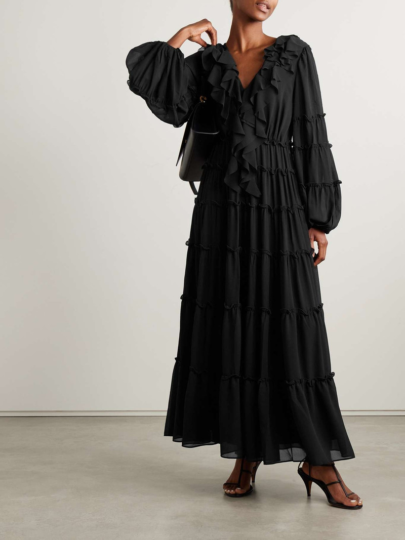 Aje. Protea ruffled crepe de chine maxi dress Black outlook