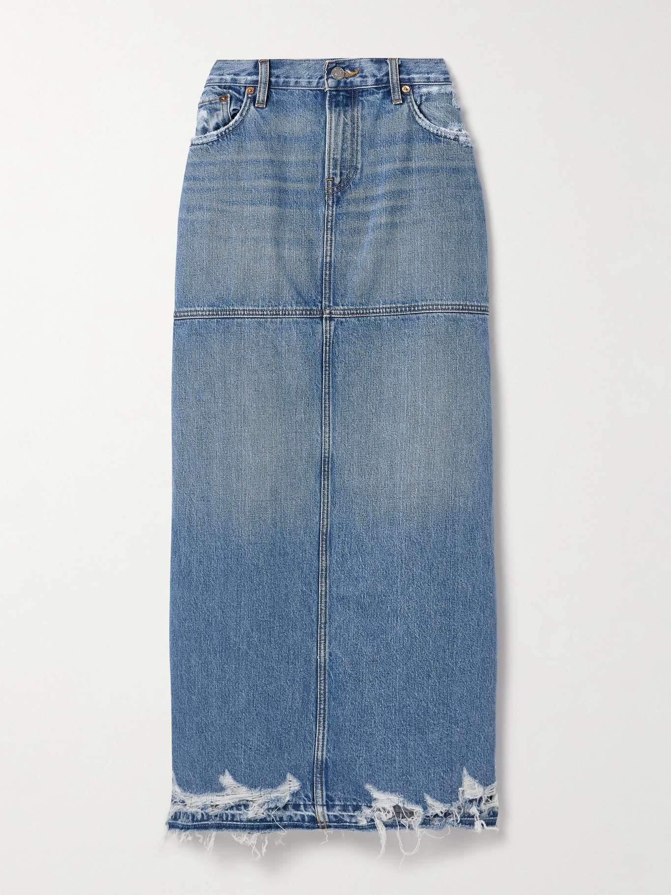 Frayed paneled denim maxi skirt - 1