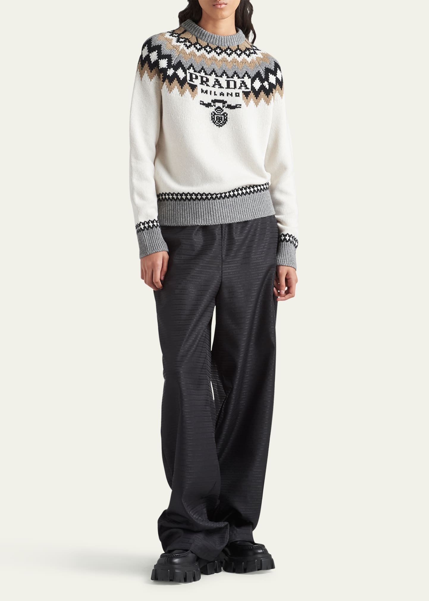 Logo Fair Isle Cashmere Crewneck Sweater - 2