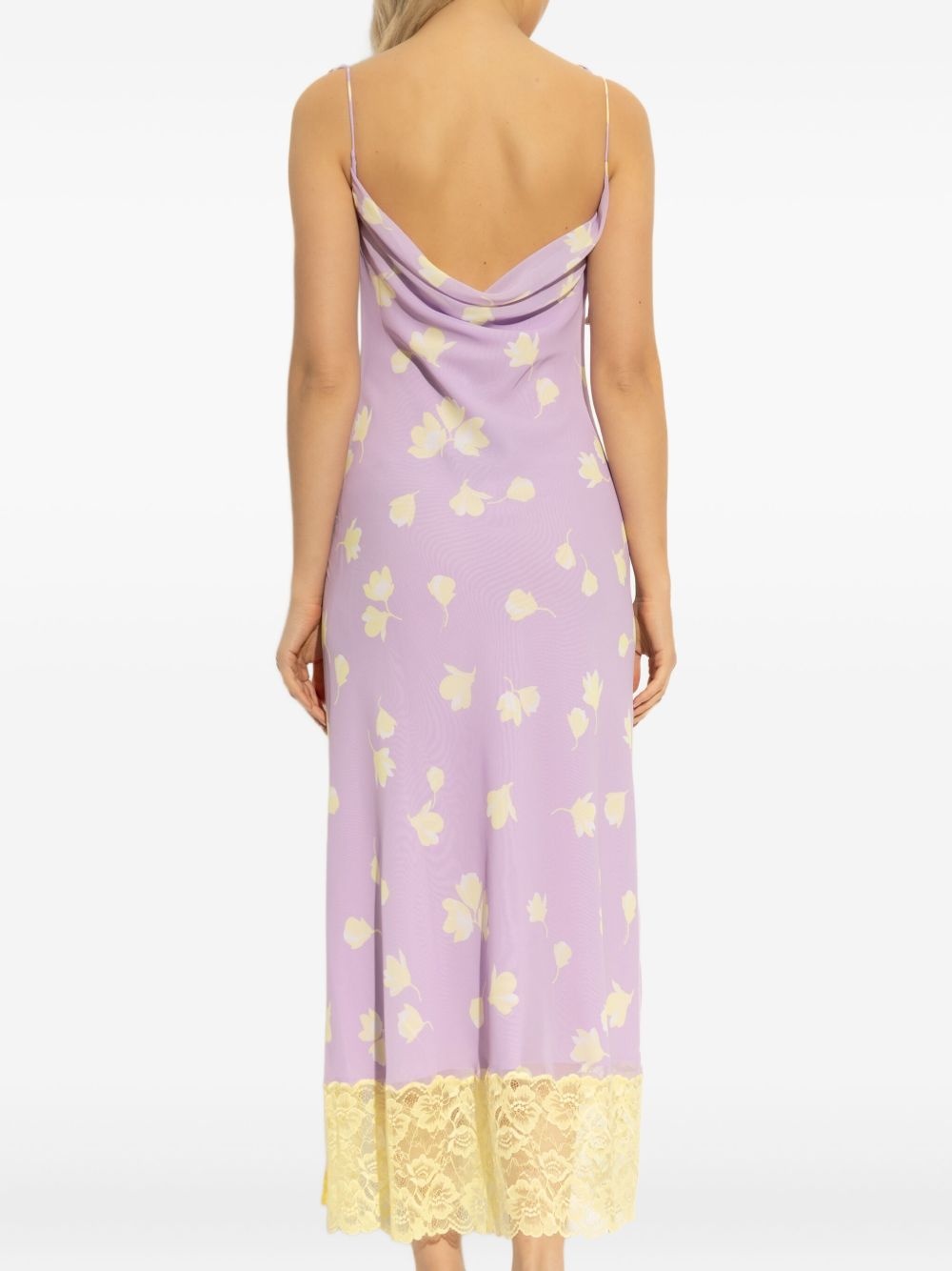 cowl-neck lace-trimmed midi dress - 4