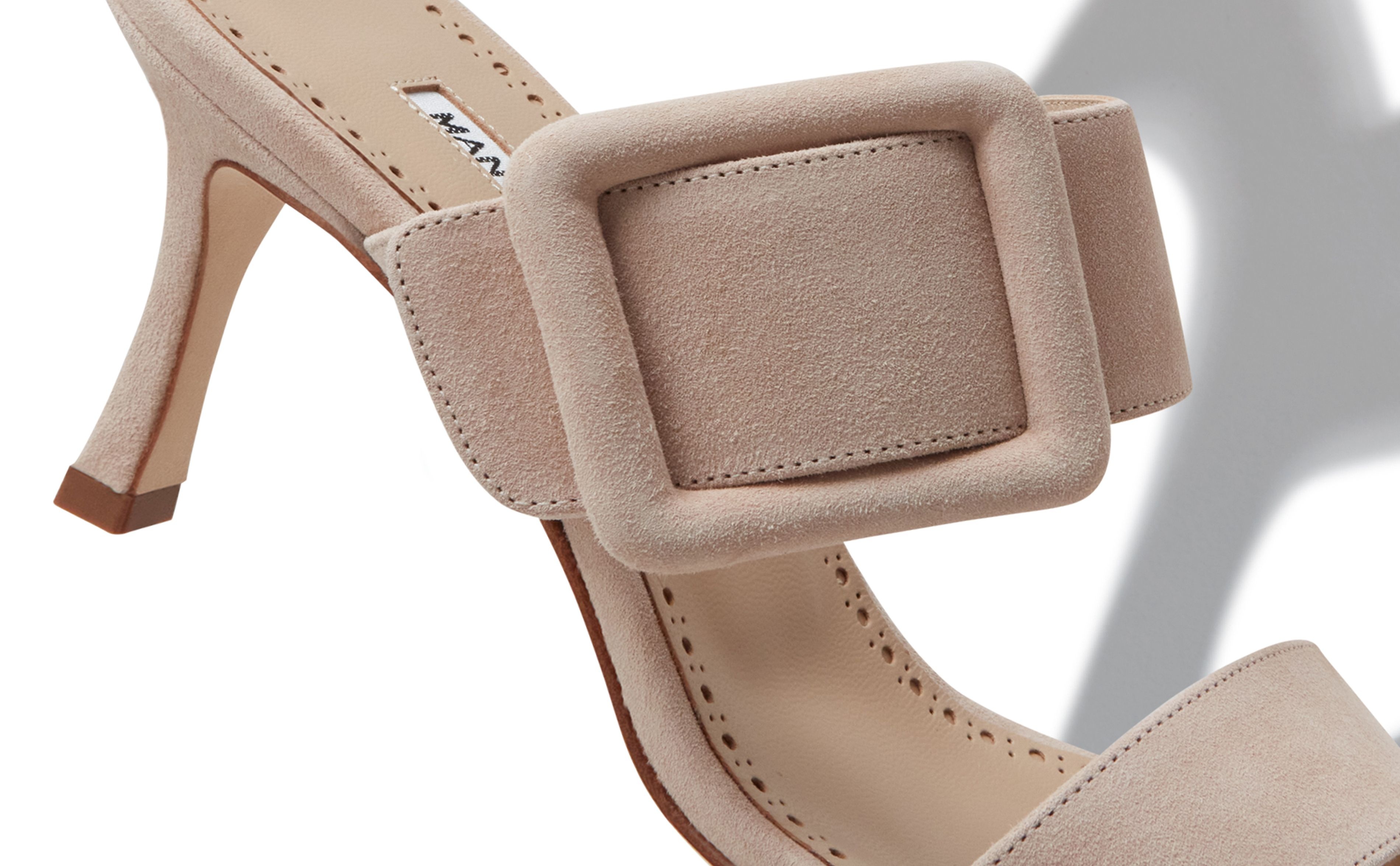 Light Beige Suede Open Toe Mules - 4