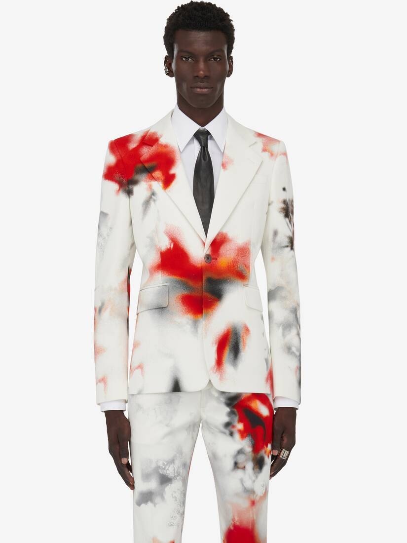 Men's Obscured Flower Single-breasted Jacket in White/red - 5