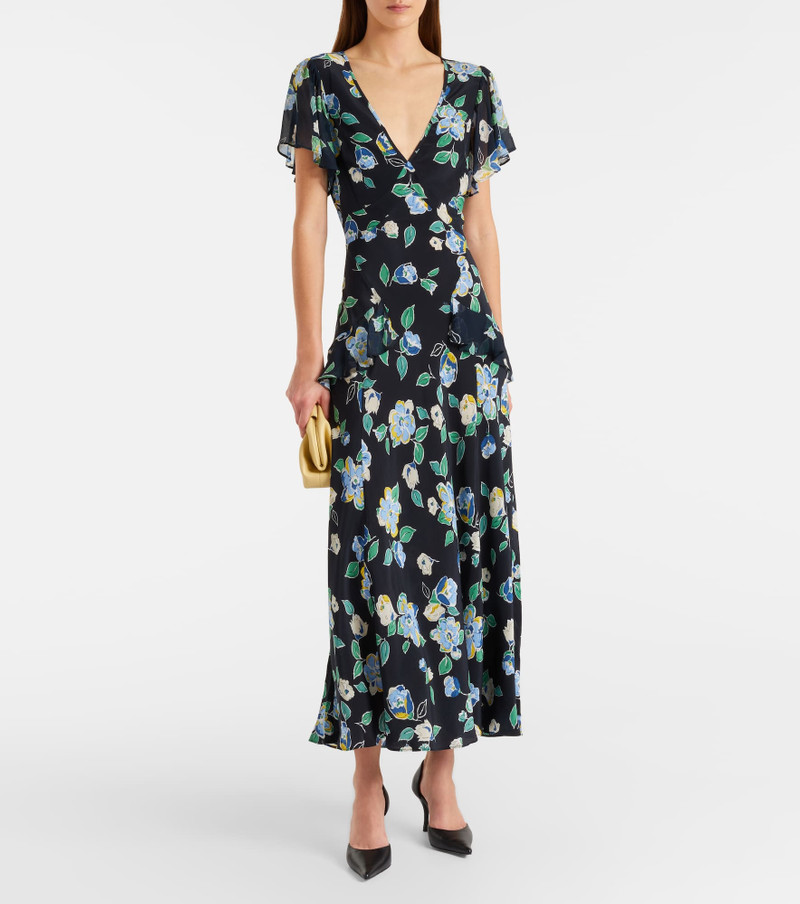 RIXO Kimmie floral ruffled silk midi dress outlook