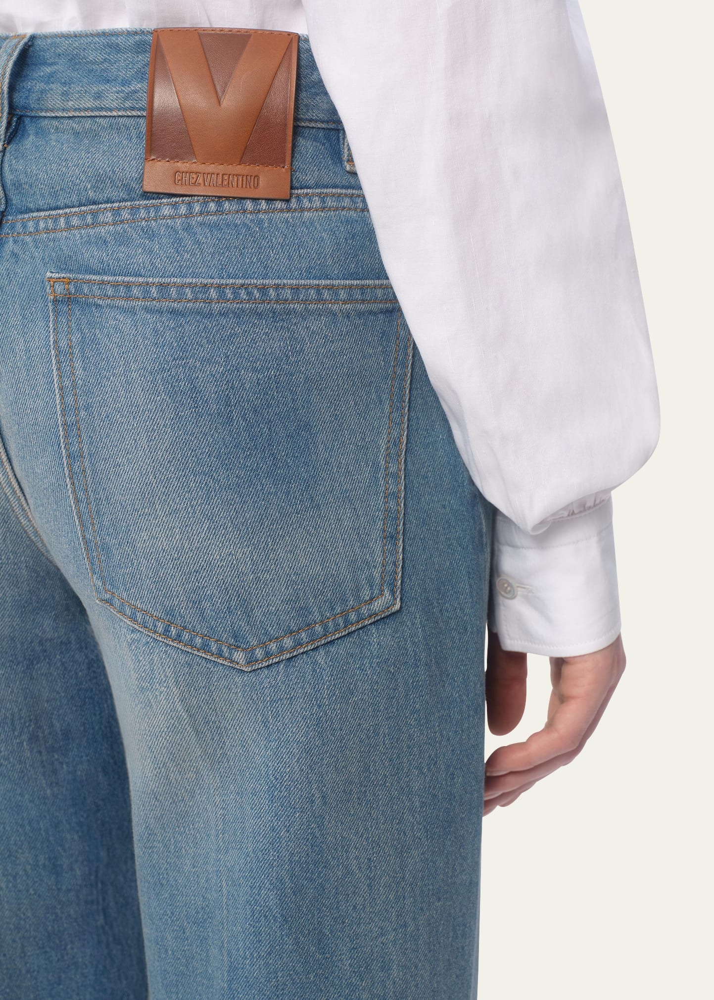 Embroidered Cuff Denim Pants - 5