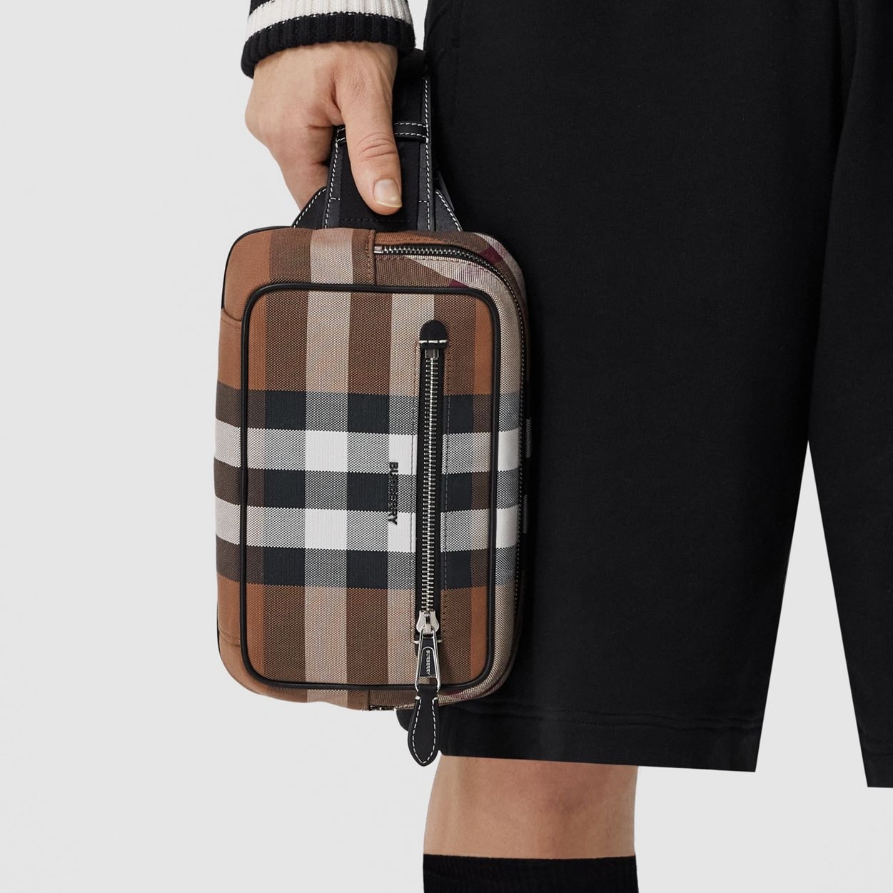 Check Cotton Canvas and Leather Bum Bag - 10