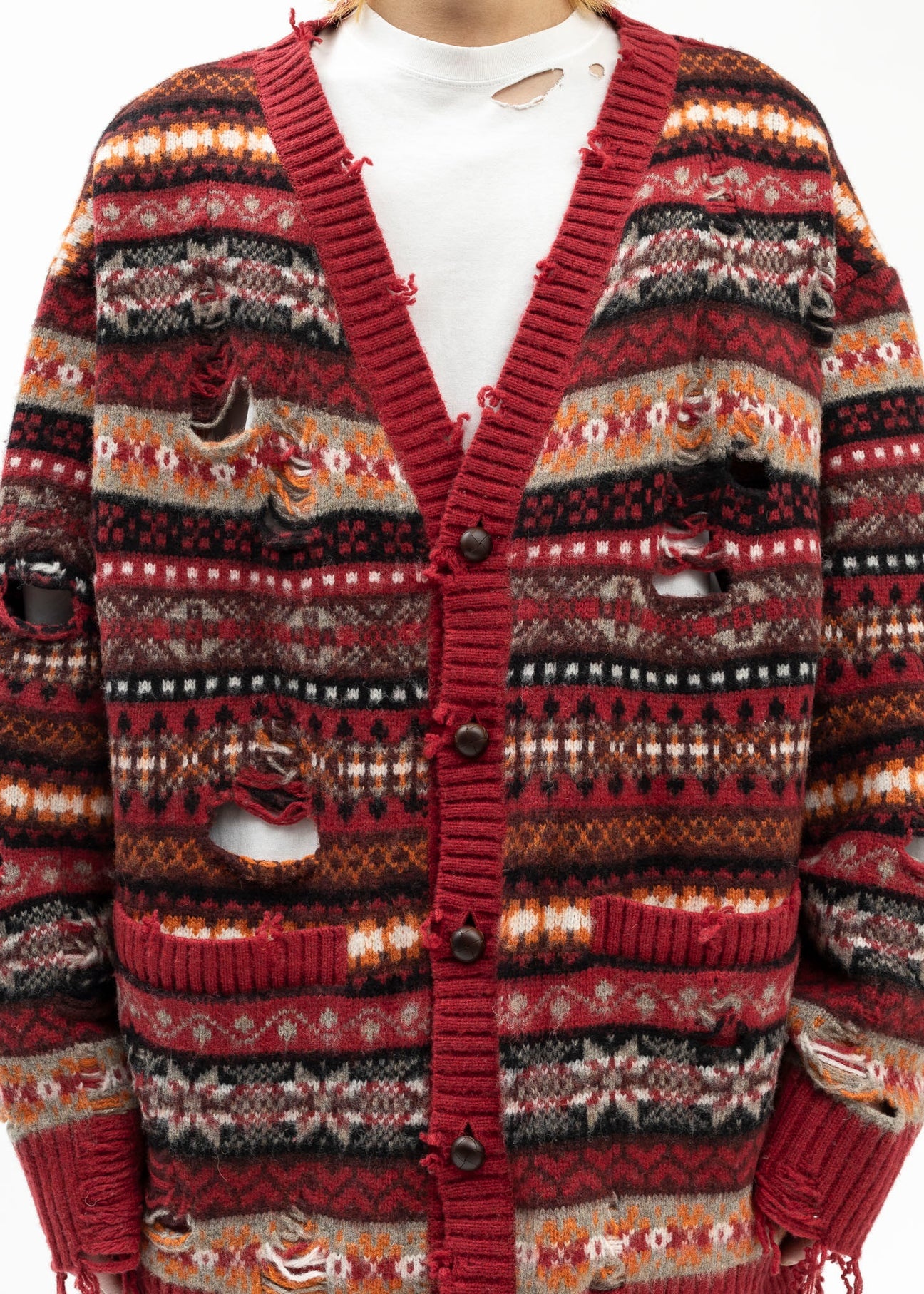 RED OVERSIZED FAIR-ISLE CARDIGAN - 4