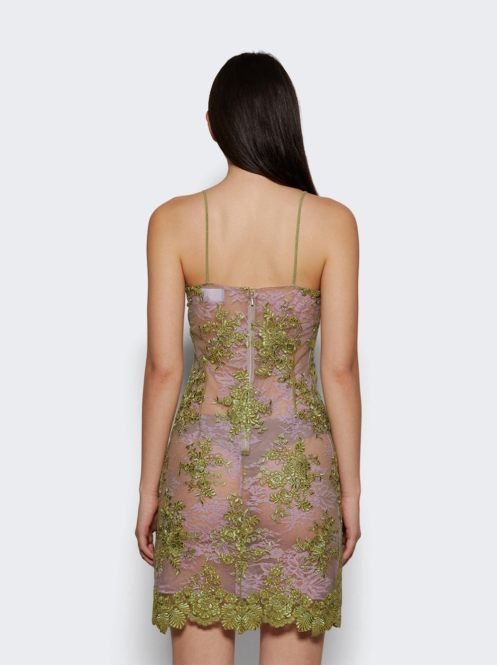 Double Layer Lace Slip Dress Green - 4