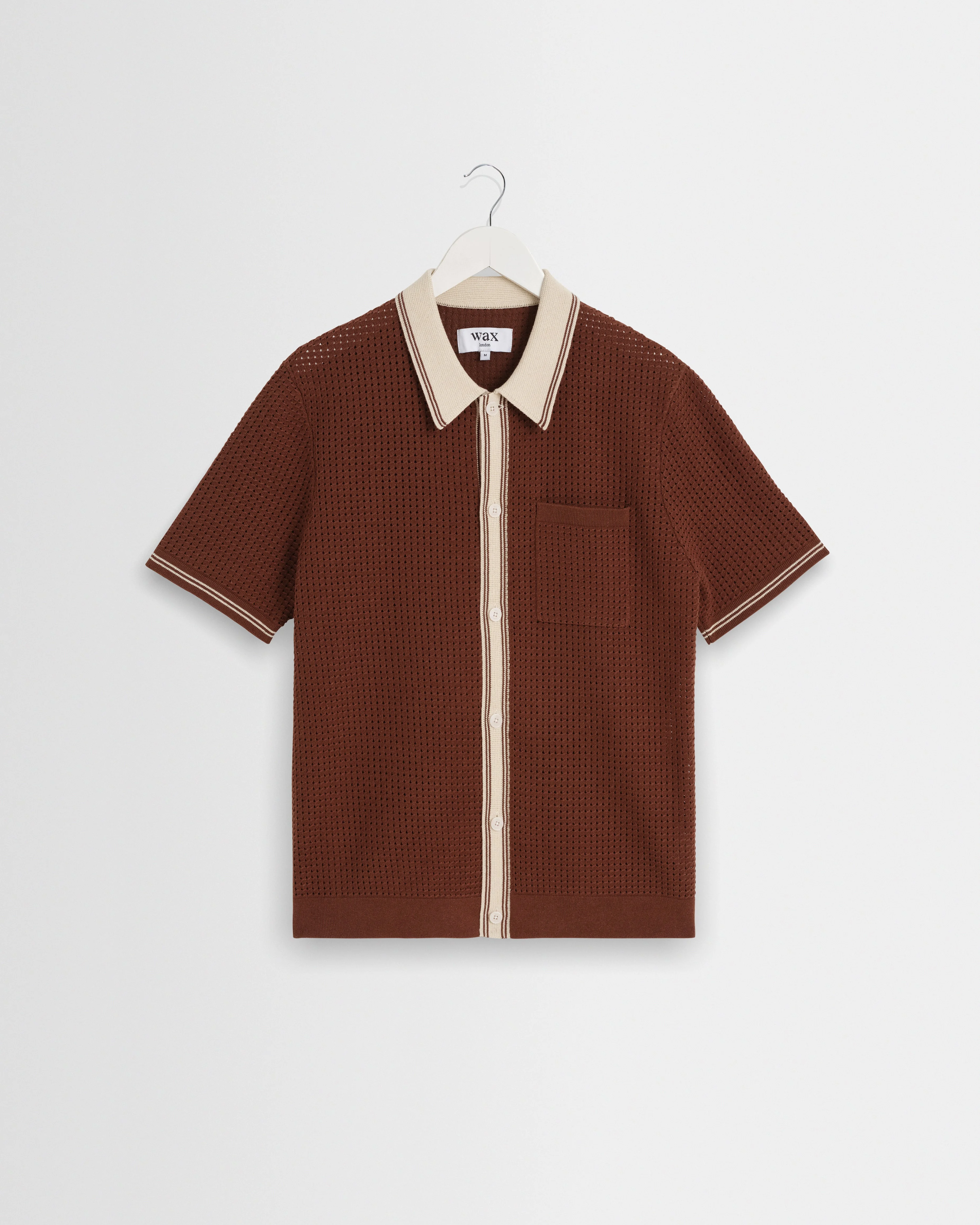 Belle - Dark Brown Tipped Pointelle Polo Shirt - 1