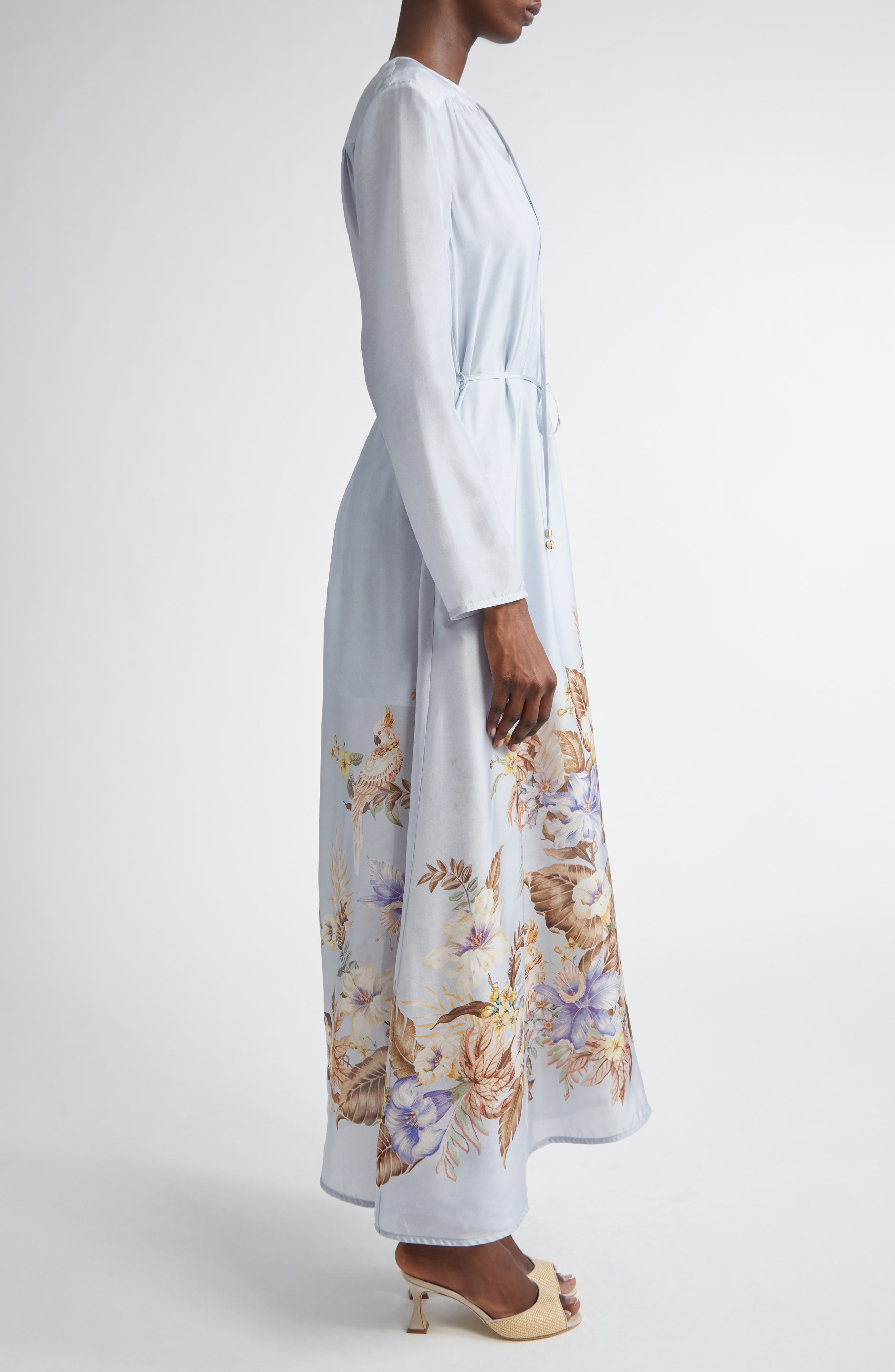 Zimmermann Coco Placed Print Long Sleeve Silk Dress in Powder Blue Multi Floral at Nordstrom - 3