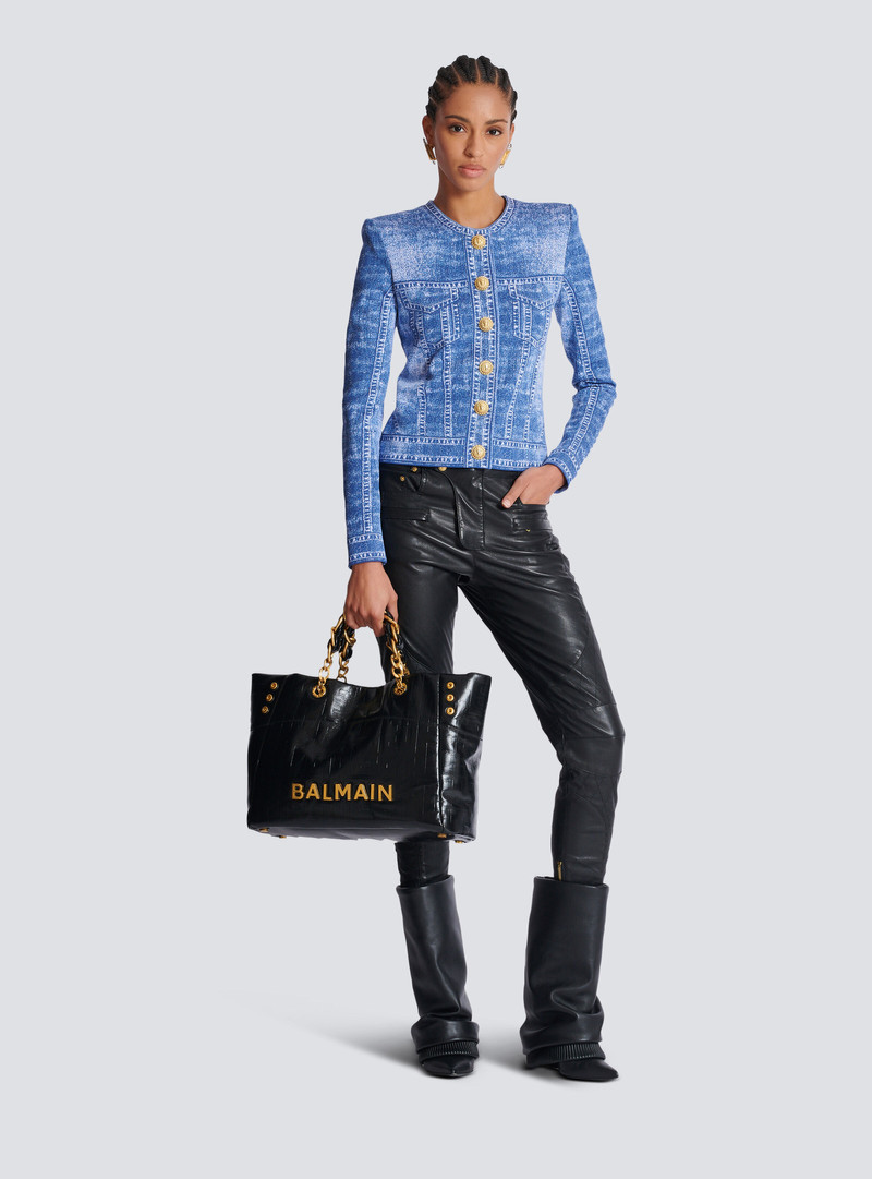 Balmain 1945 Soft PB-monogrammed crinkled leather tote bag outlook