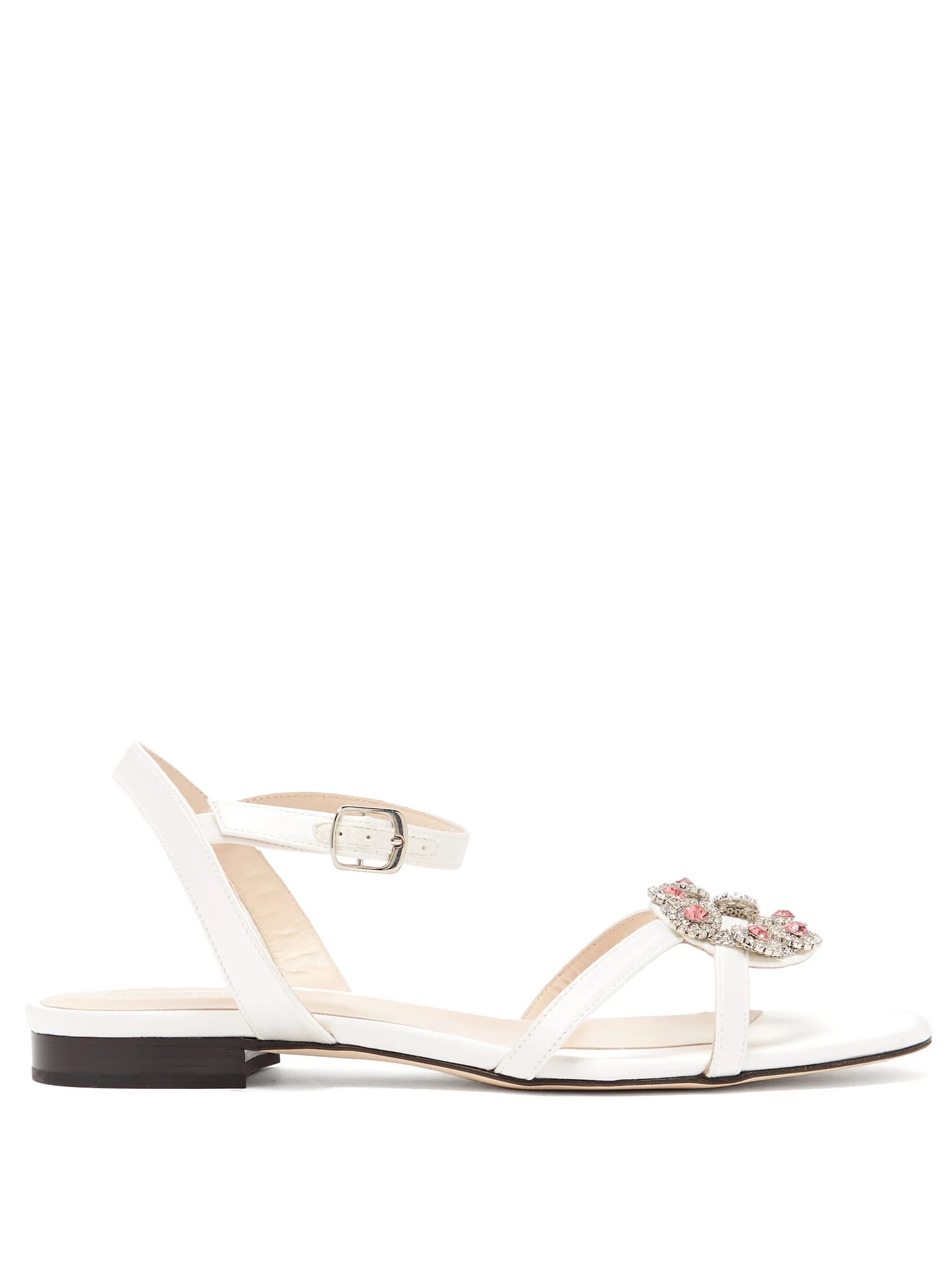 Crystal daisy-cupchain satin sandals - 1