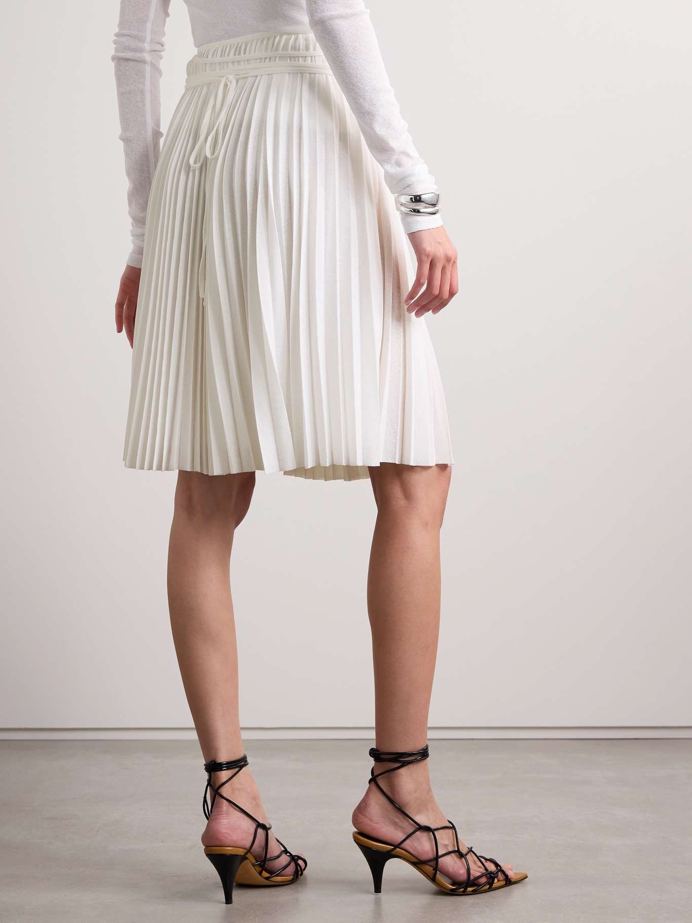 Margo tie-detailed pleated gauze midi skirt - 3