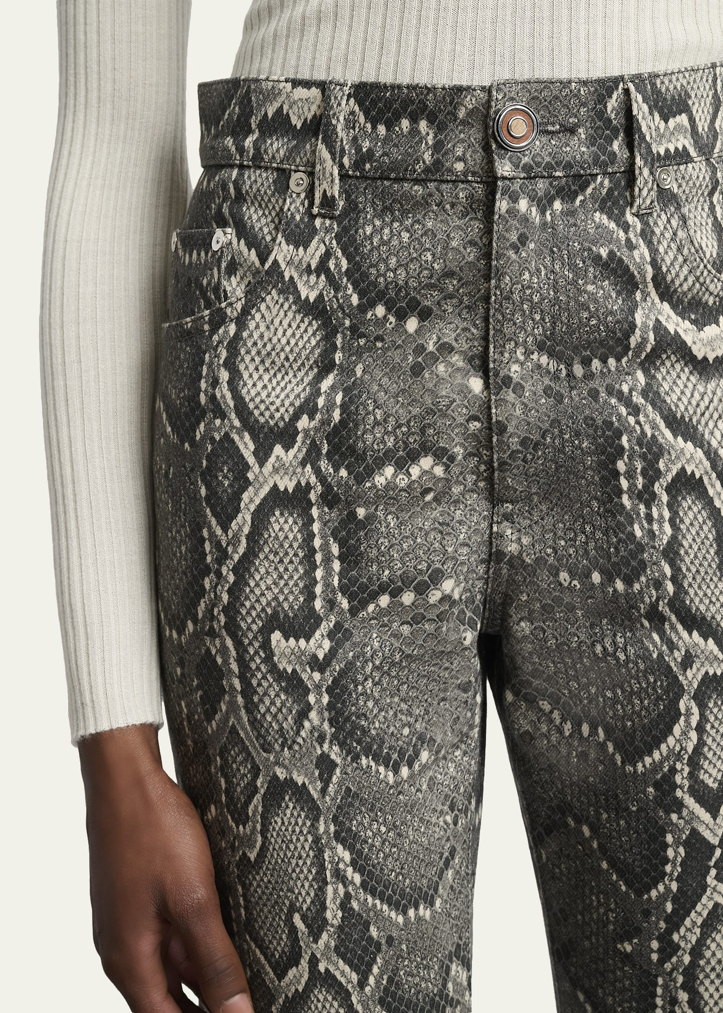 Ezra Snake-Print Bootcut Ankle Jeans - 5