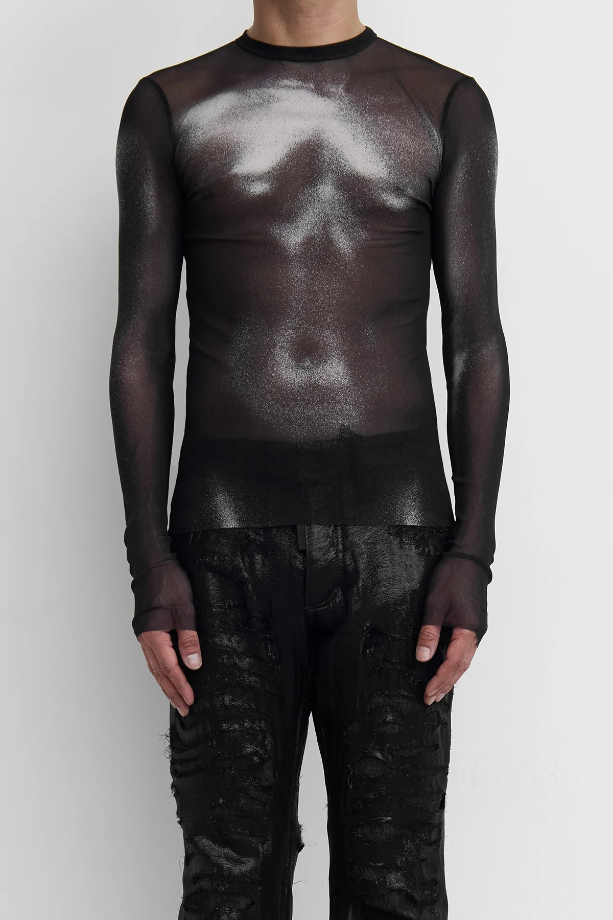 Jean Paul Gaultier Mesh 'Body Dust' Print Top Black/Silver - 3