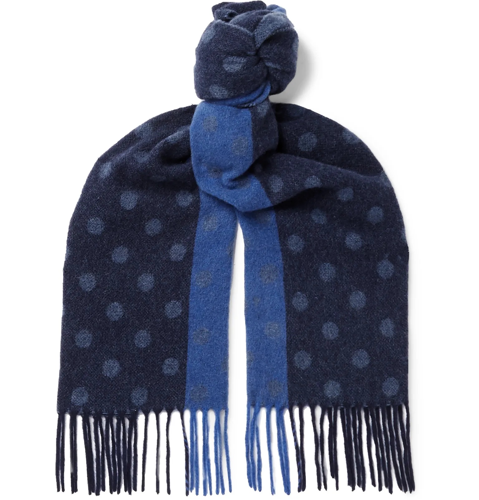 Fringed Colour-Block Polka-Dot Scarf - 1