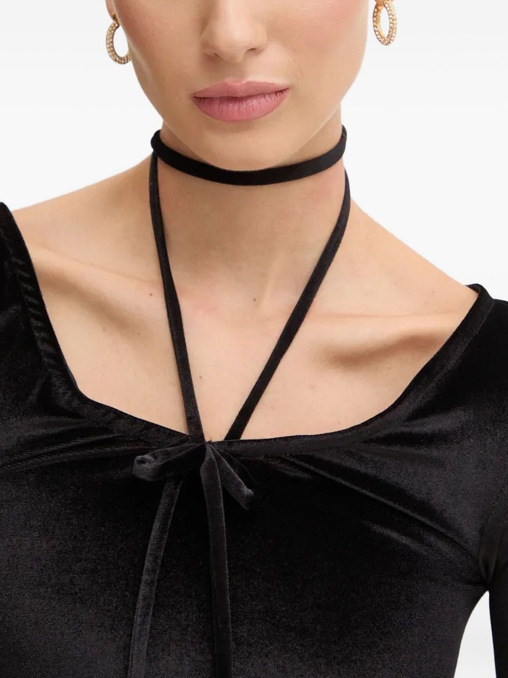 tie-neck velvet top - 3