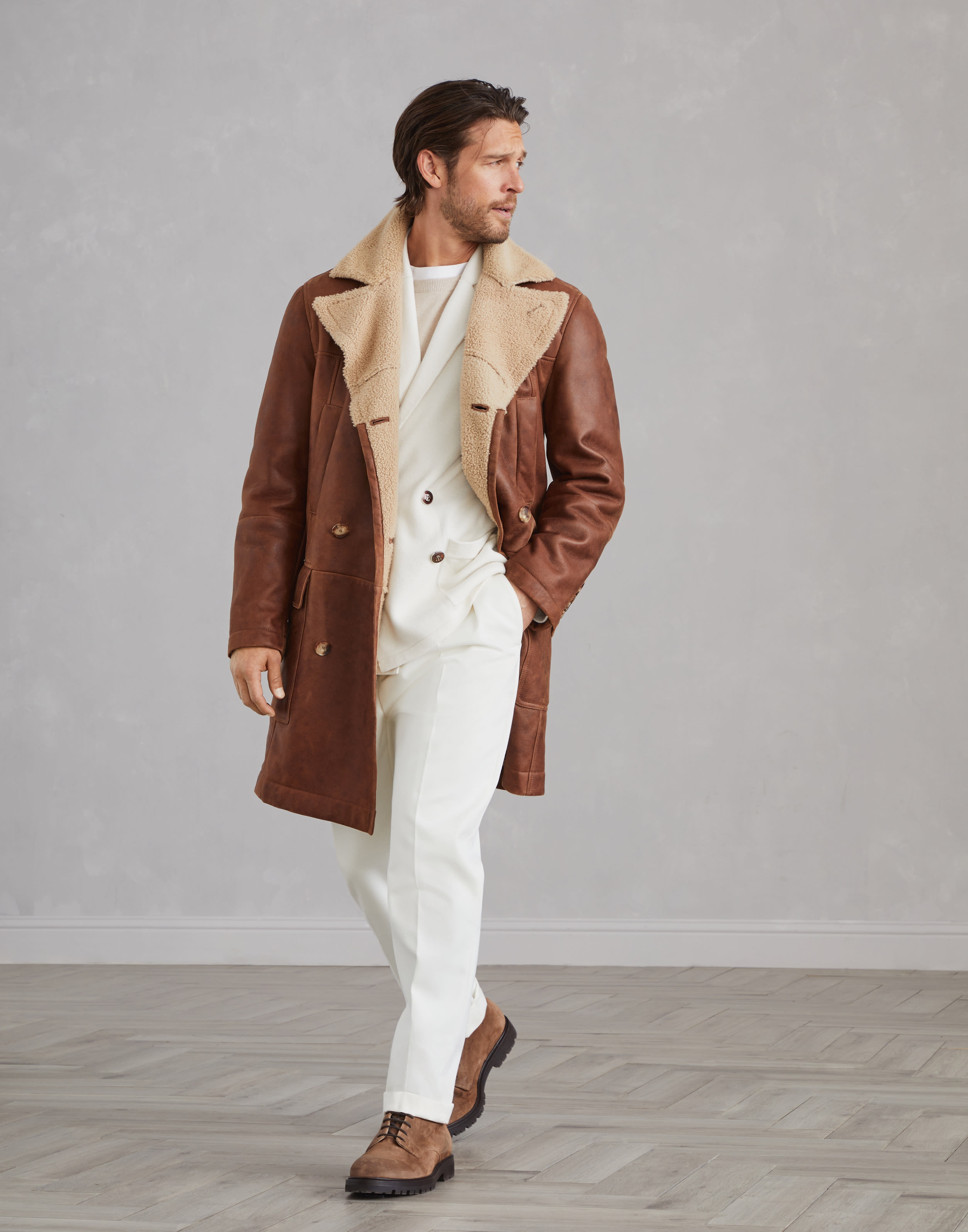 Nappa-effect shearling double-breasted coat - 5