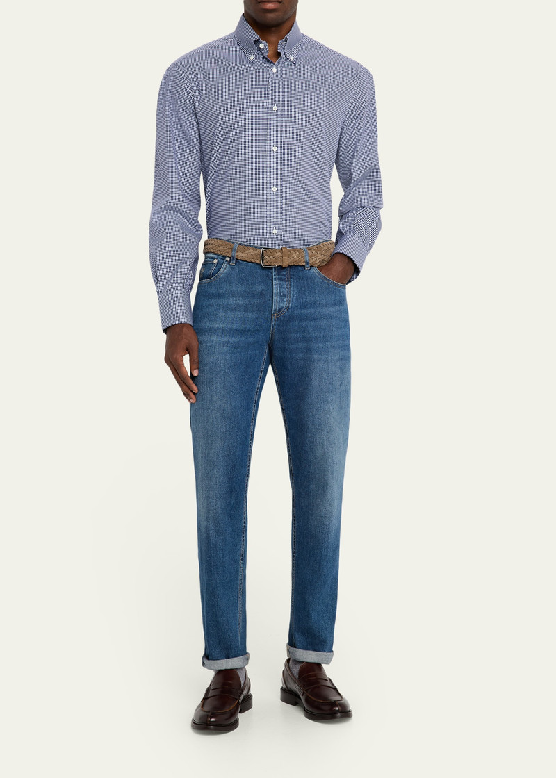 Brunello Cucinelli Men's Micro Grid Check Shirt outlook