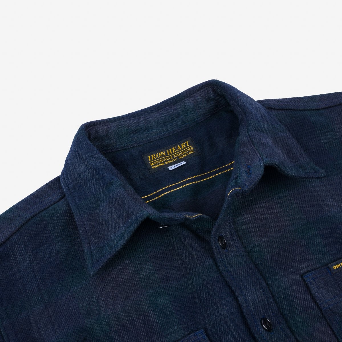 IHSH-342-OD Ultra Heavy Flannel Crazy Check Work Shirt - Navy Overdyed Black - 7