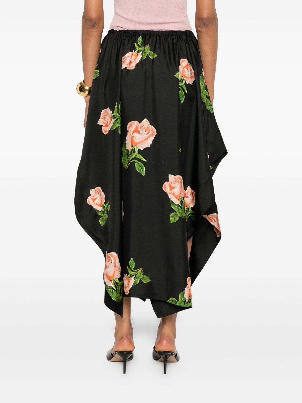 rose-print drape-hem skirt - 4