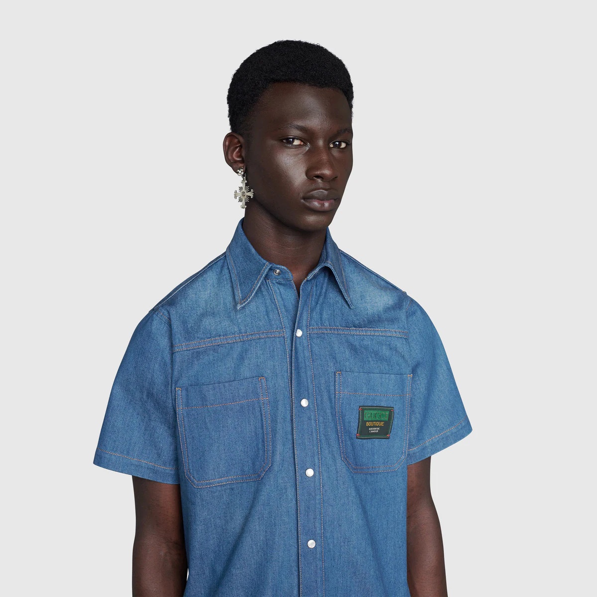 Denim shirt with Gucci Boutique label - 5