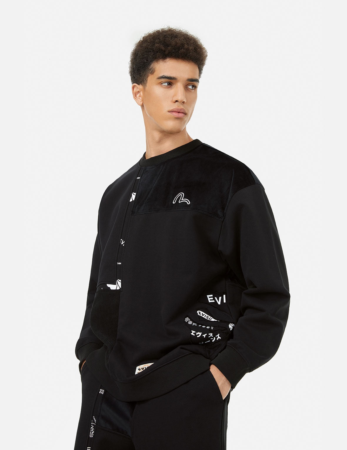 Kamon Appliqué Patchwork Loose Fit Sweatshirt - 5
