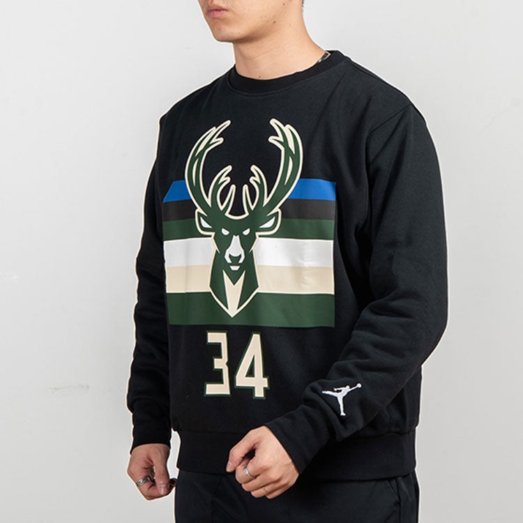 Air Jordan NBA Milwaukee Bucks Sports Fleece Round Neck Black DC0814-010 - 5