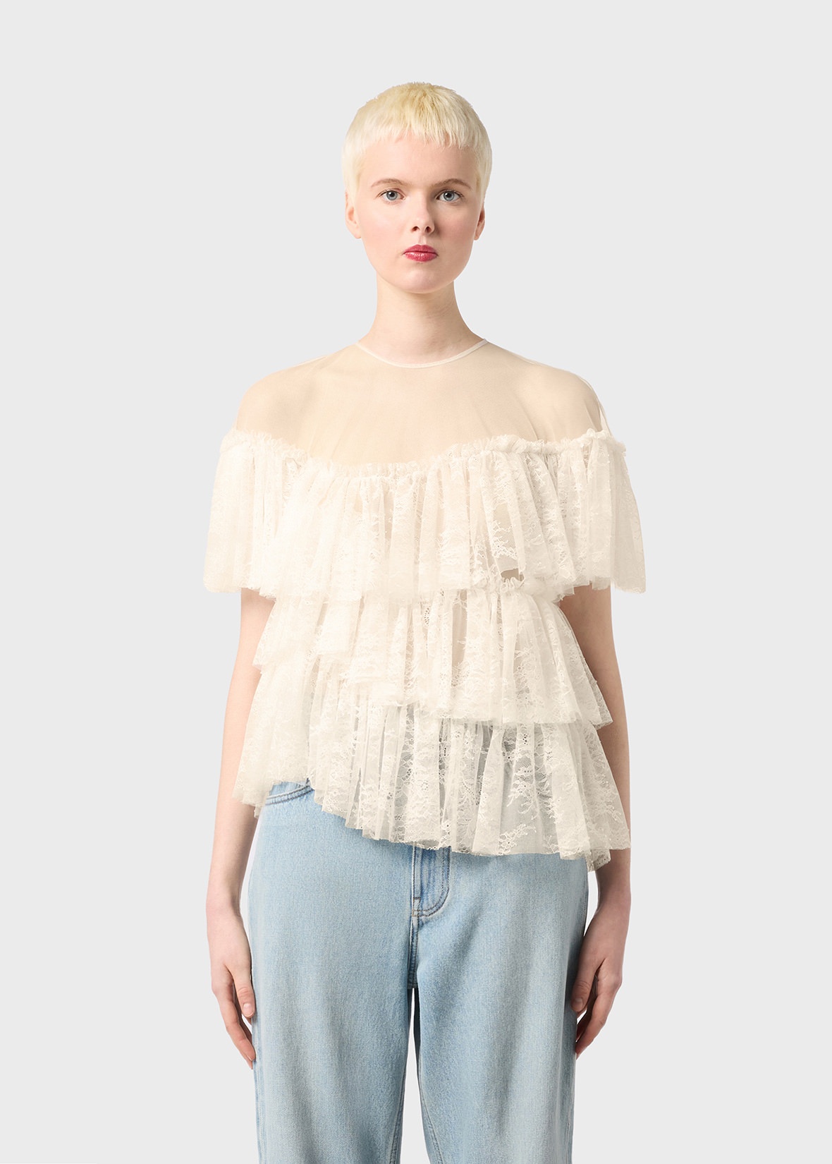 TULLE AND LACE BLOUSE WITH RUFFLES - 3