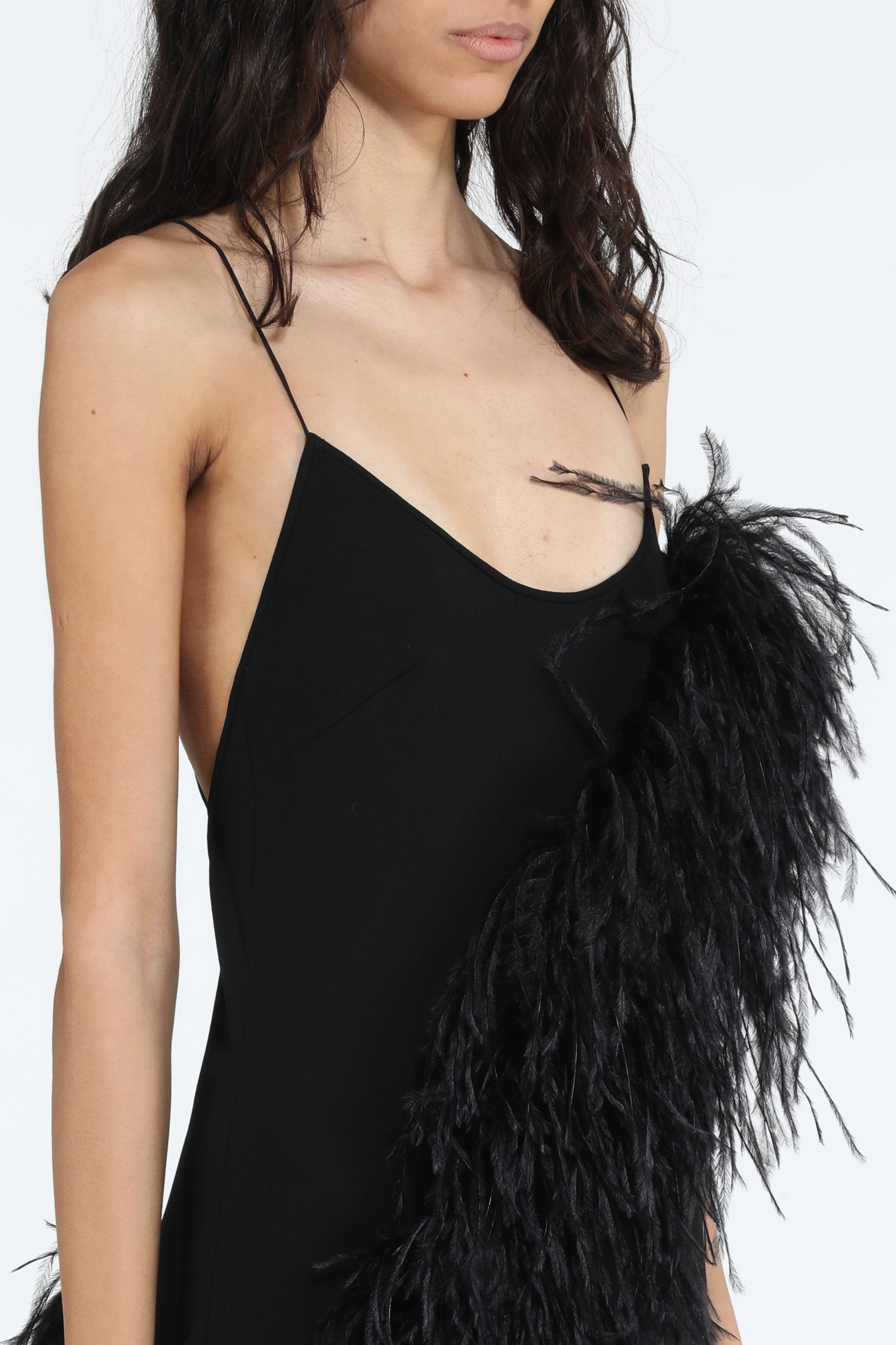 FEATHER-TRIM SLIP DRESS - 4