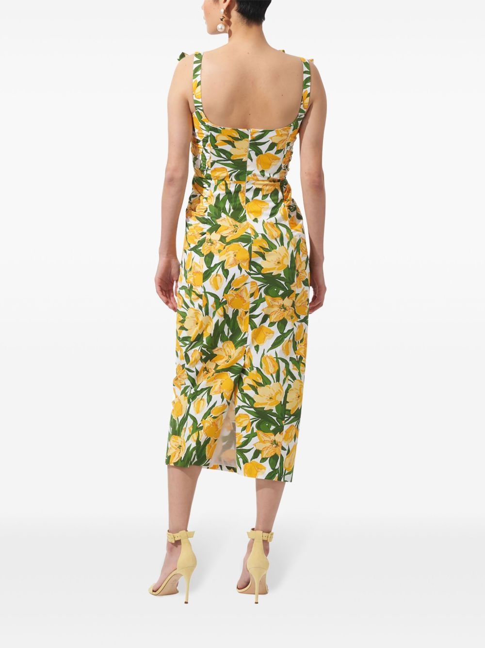 bow-detail tullip-print midi dress - 3