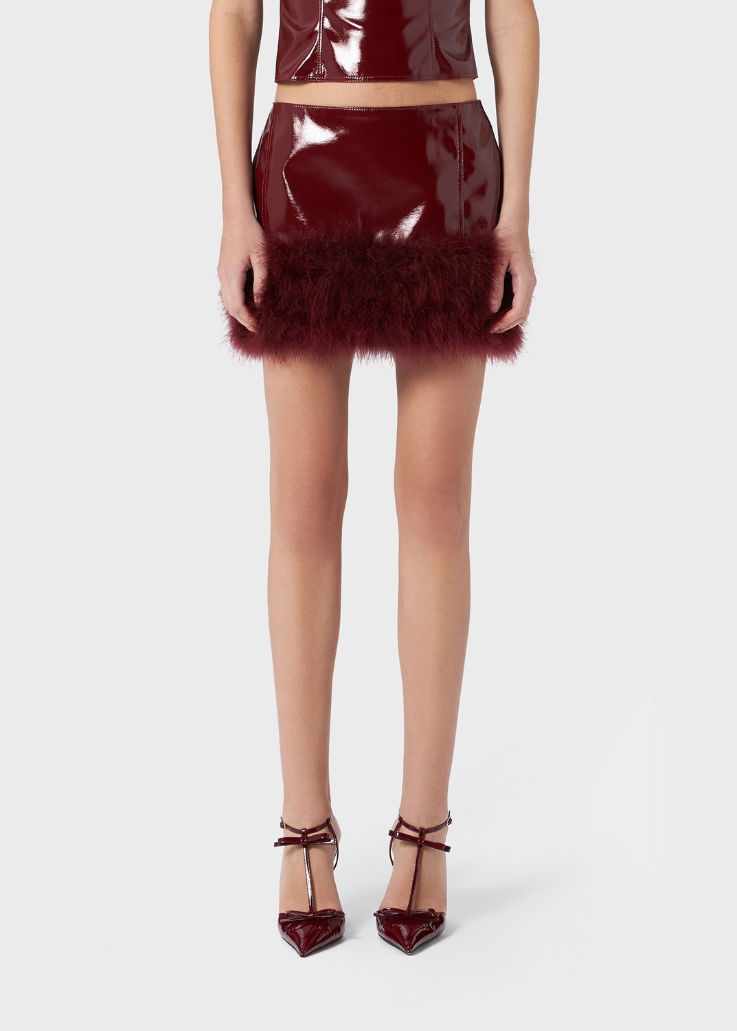 PATENT MINI SKIRT WITH MARABOU FEATHERS - 3