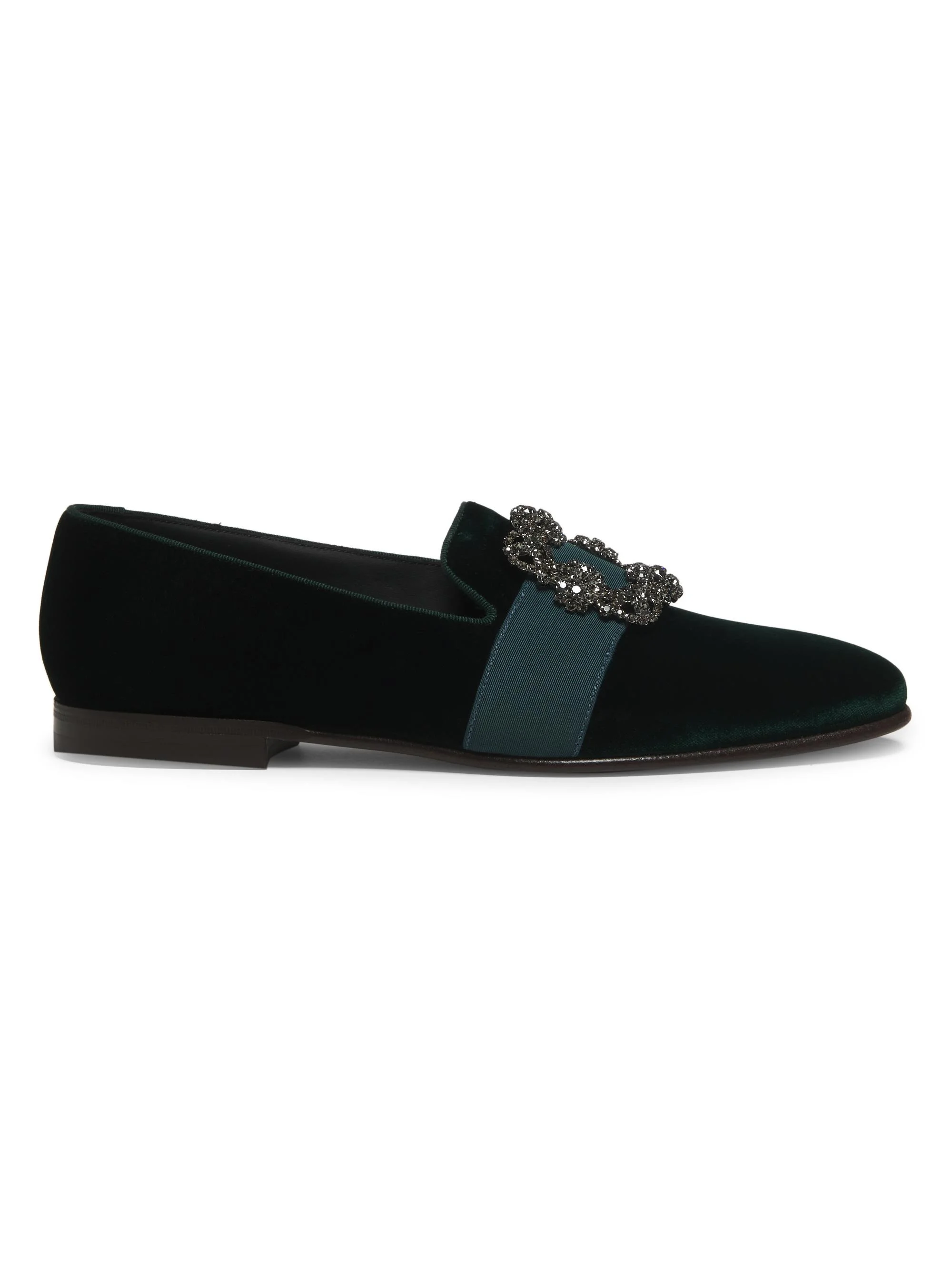 Men's Carlton Crystal-Buckle Loafers - Dark Green Velvet - 1